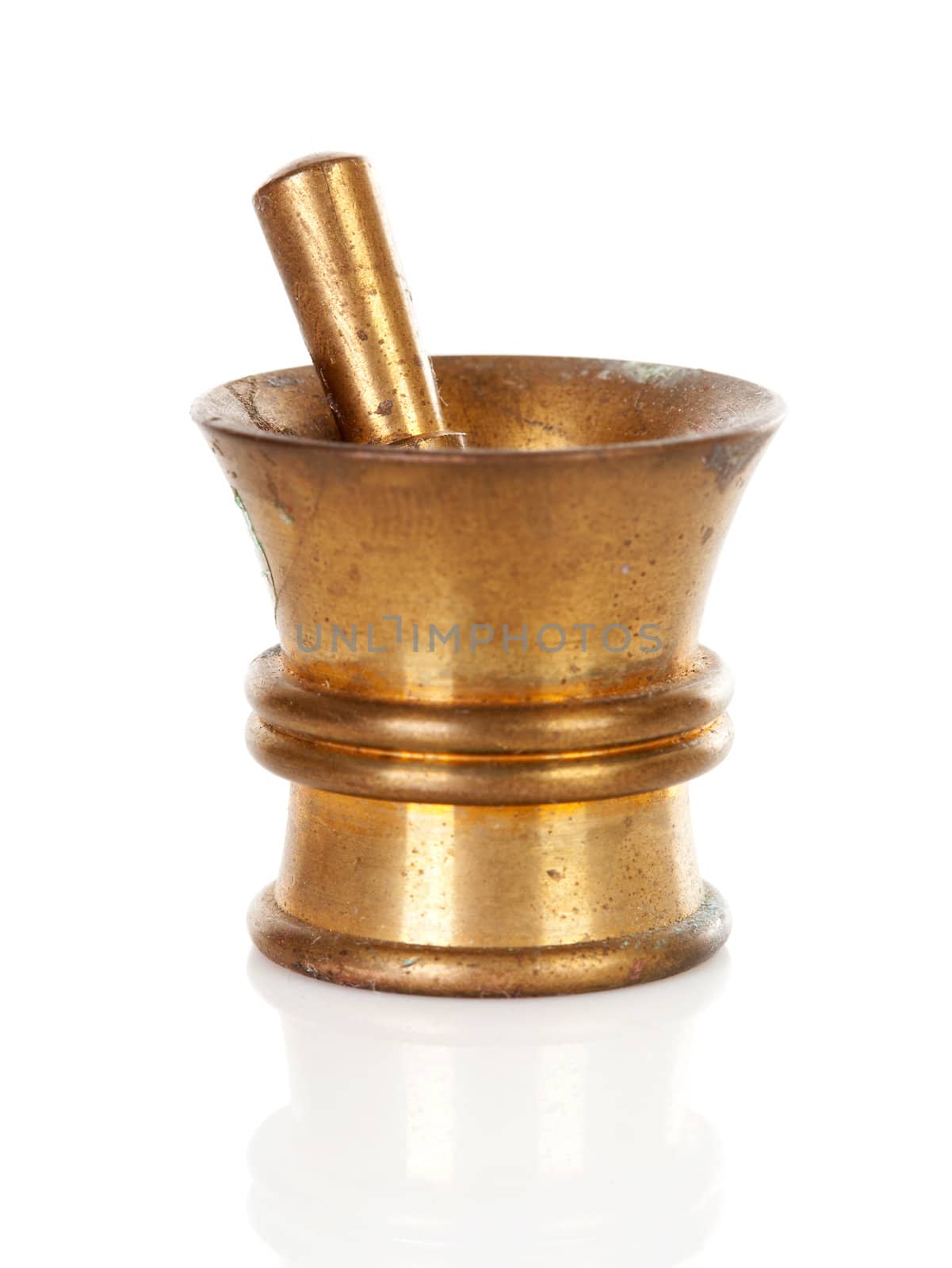 Empty copper mortar isolated on white background 