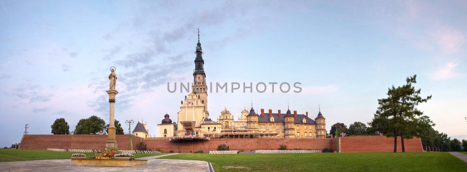 Jasna Gora monastery panorama at dawn, Czestochowa in Poland