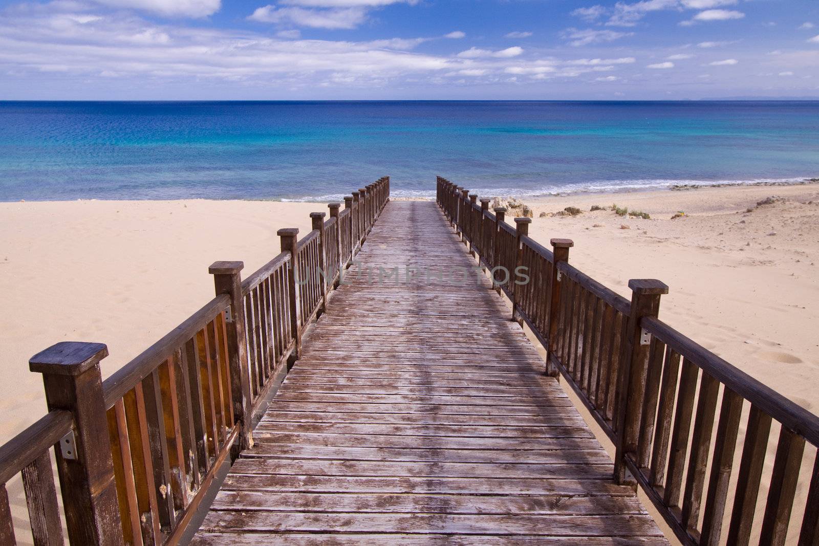 Wooden footbridge leading to the beach on the island of Porto Santo