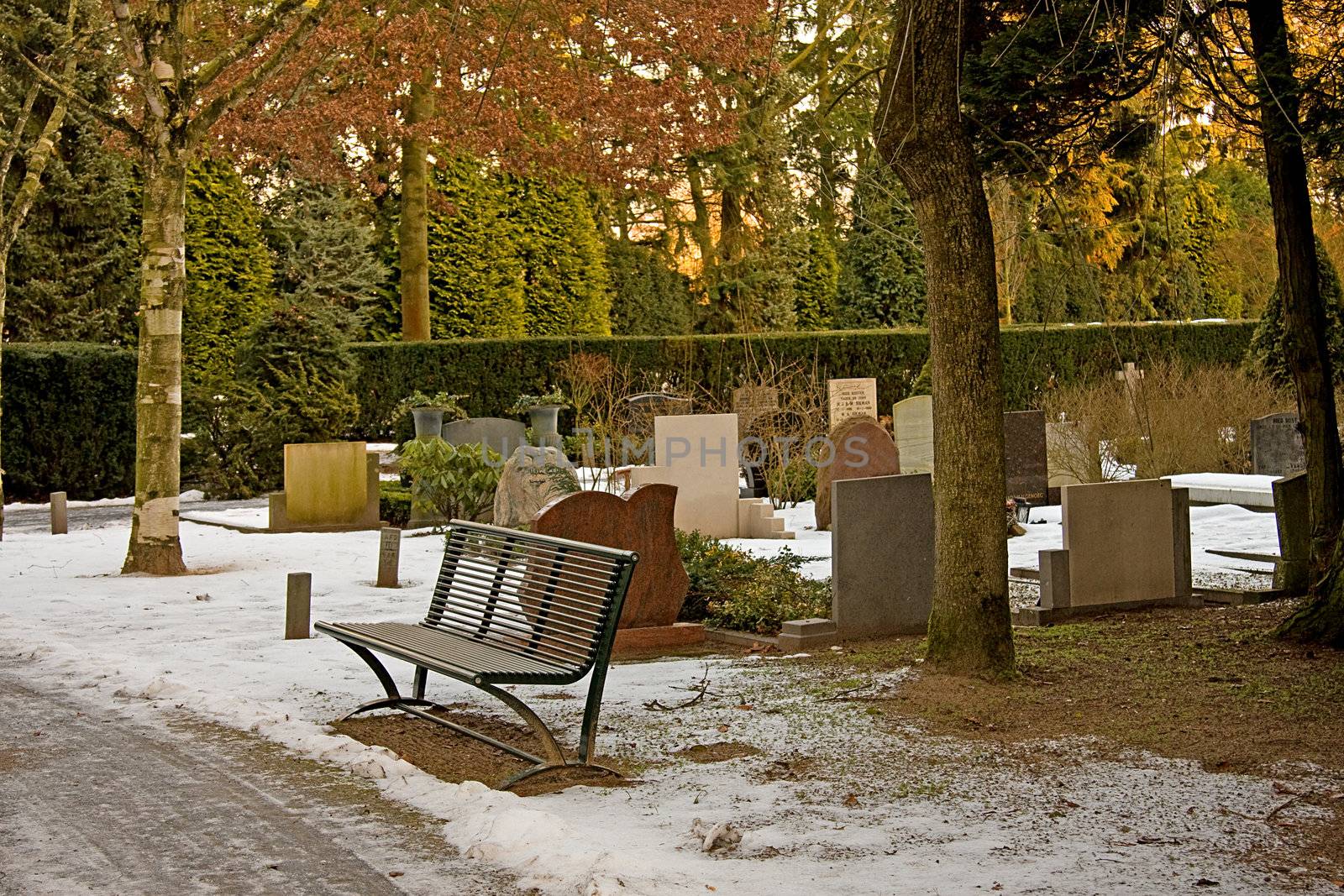 graveyard in the middle of the winter, covered with snow