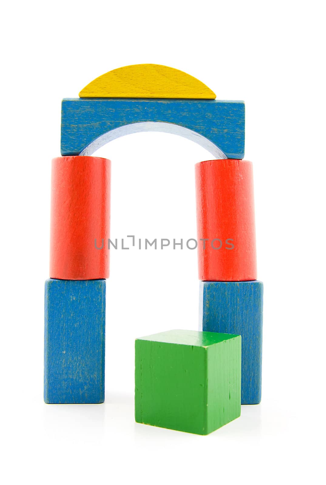 colorful woorden building blocks over white background