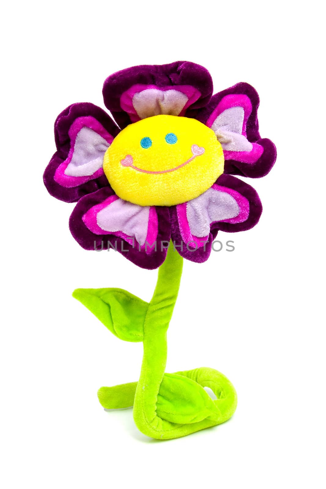 children's flower made out of fabric isolated on white background