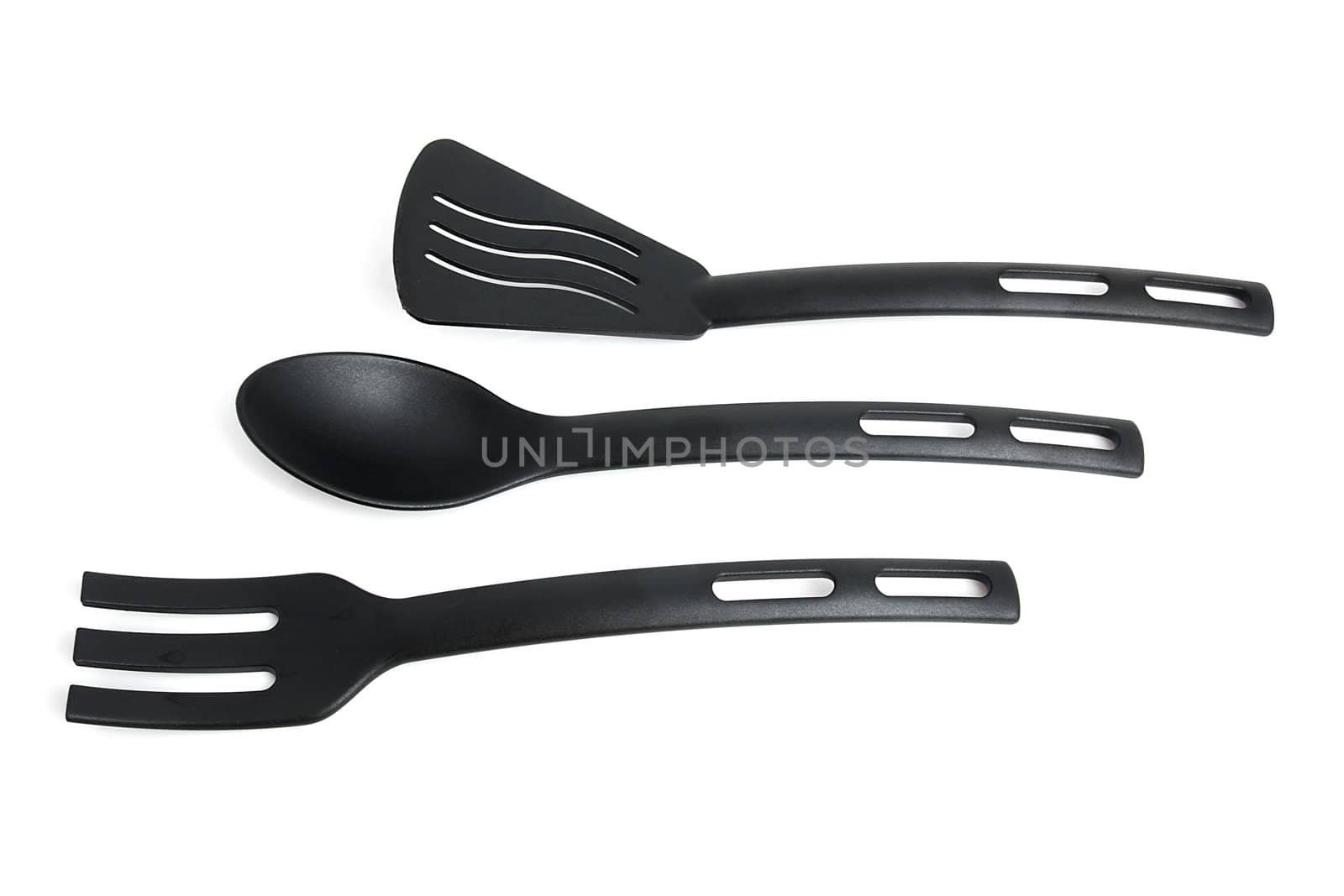 Black kitchen tools isolated on white background