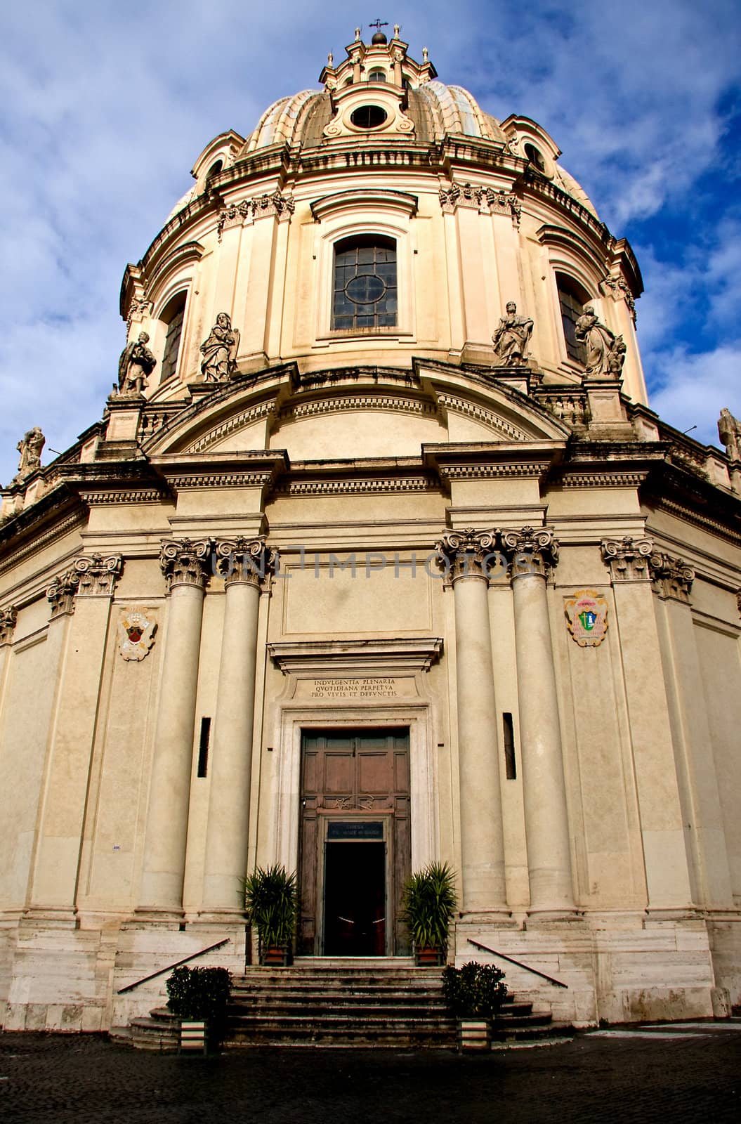 Front of a basilica in Rome, Italy