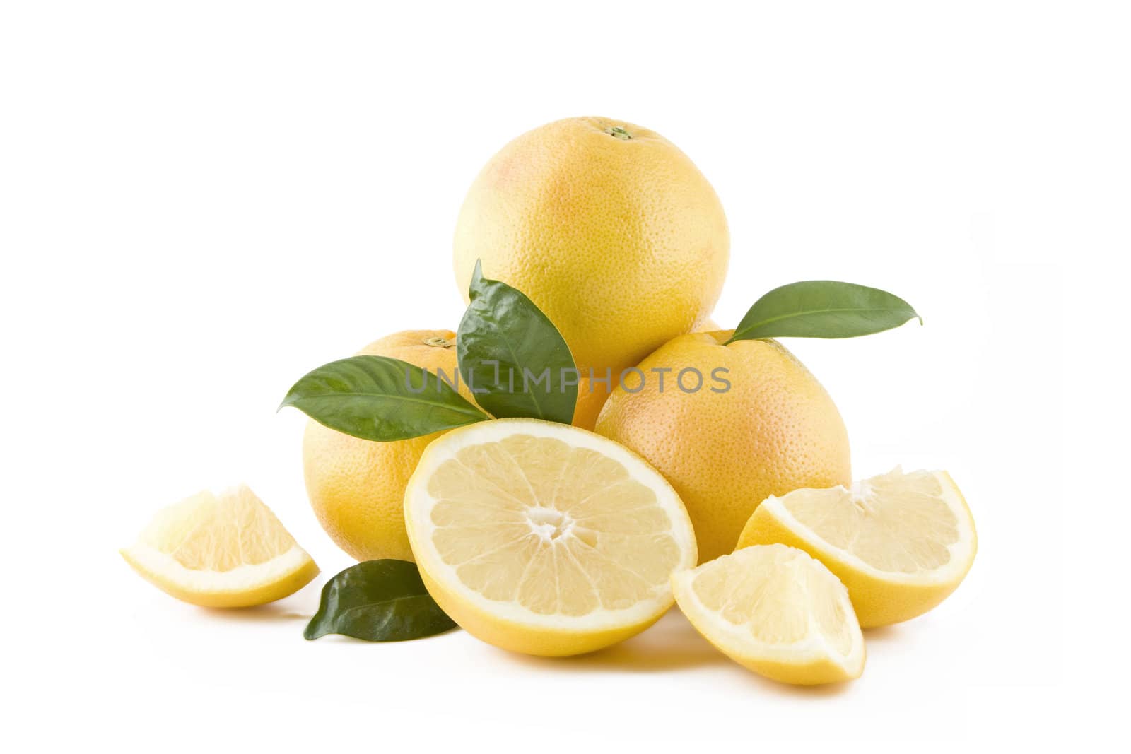 Juicy white grapefruits isolated on white background