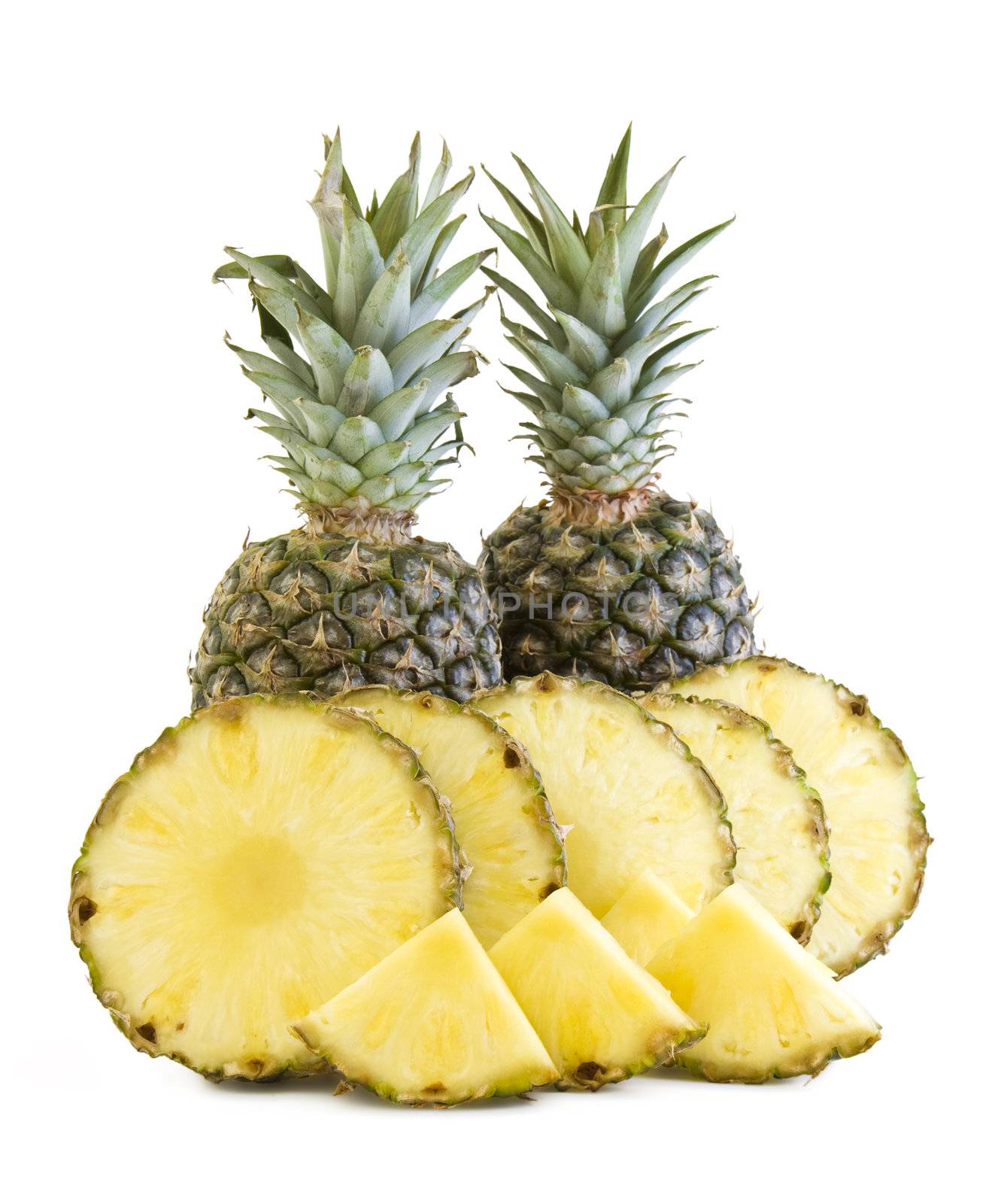 Fresh pineapple fruit isolated on white, slices