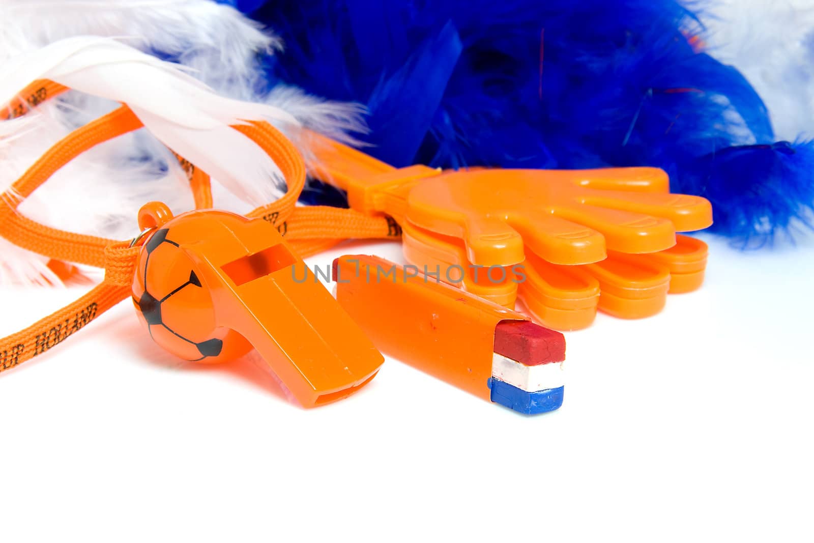 Orange accessories for Dutch soccer game over white 