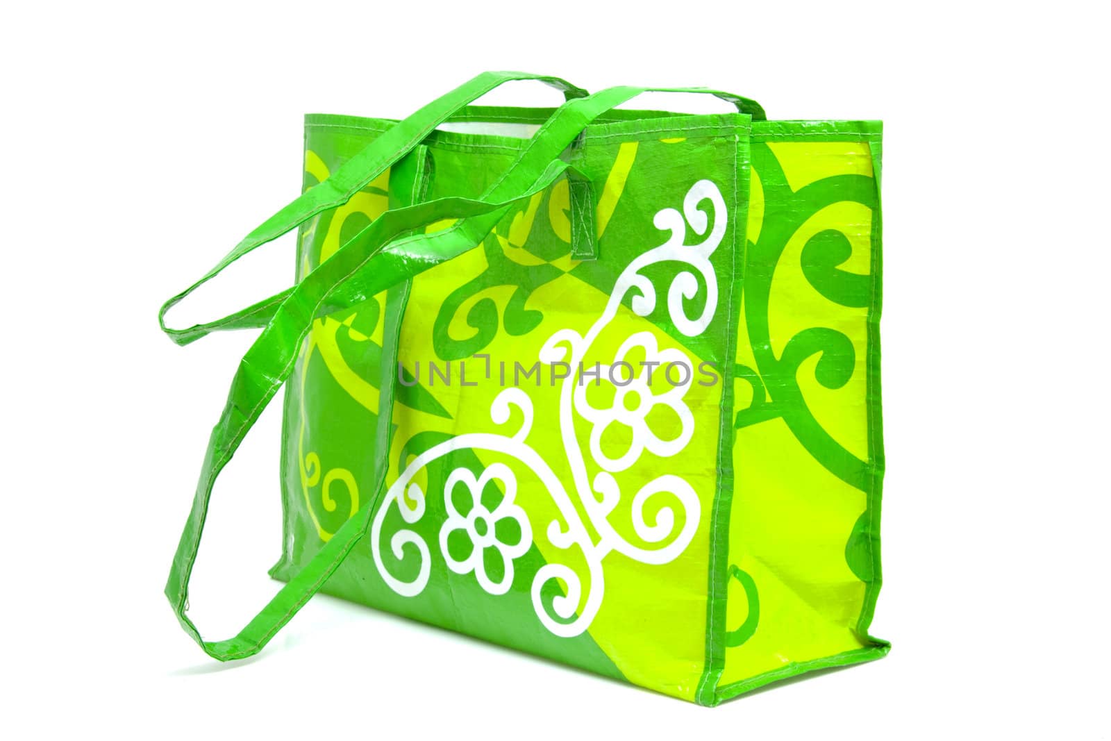 Empty green shopping bag isolated on white background