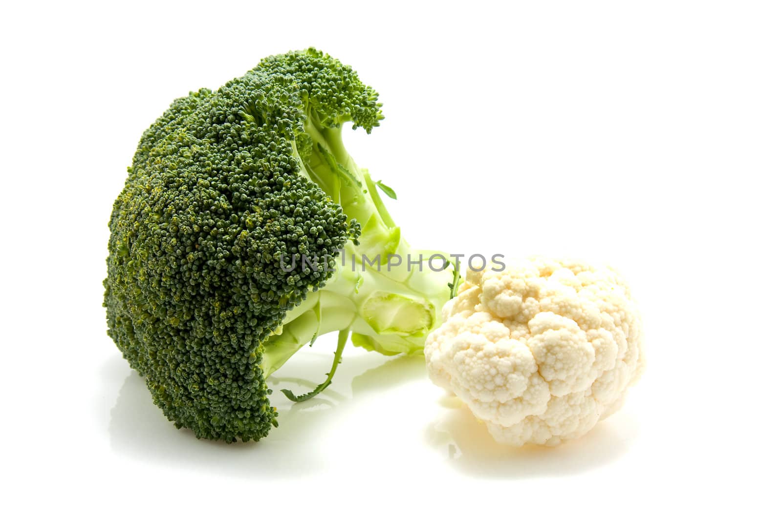 Fresh broccoli and cauliflower isolated on white background