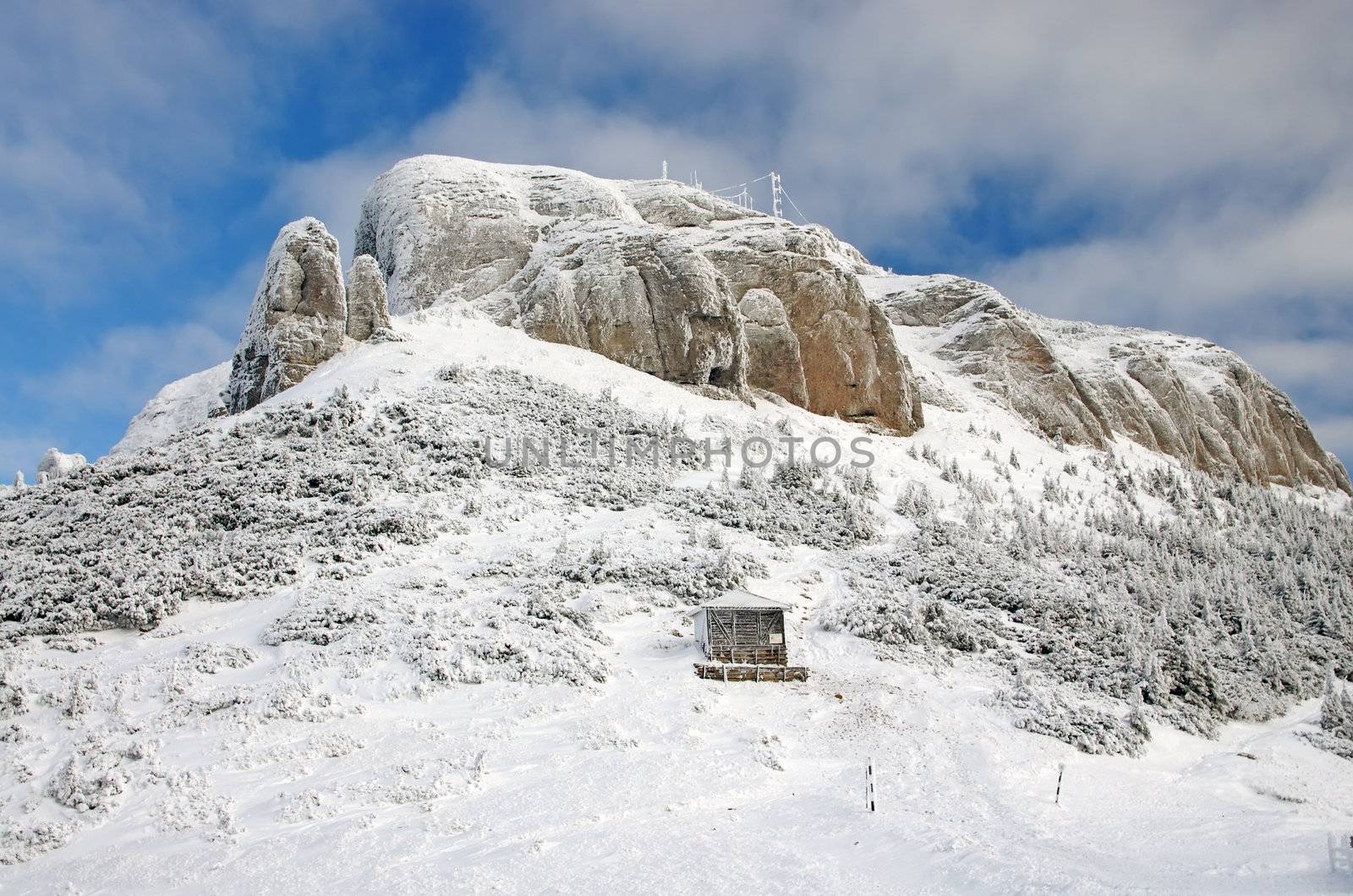 Snow shelter on a mountain
