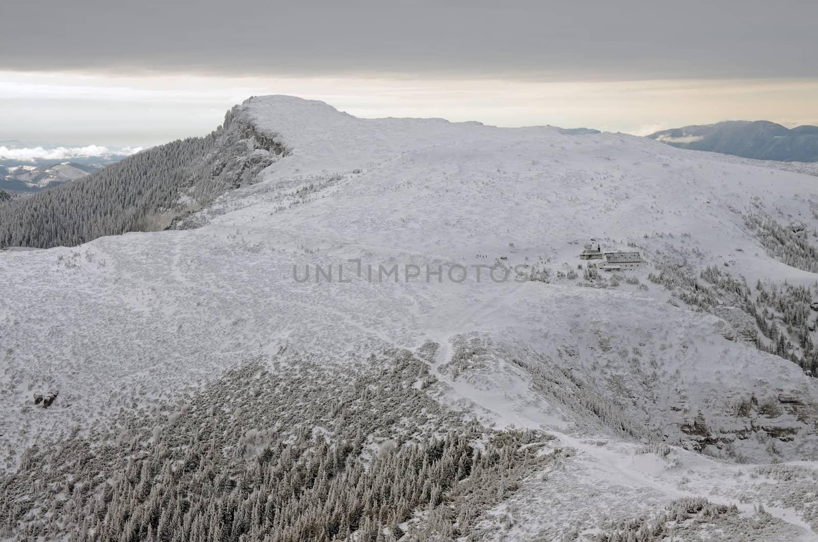 White snowy mountain in Romania