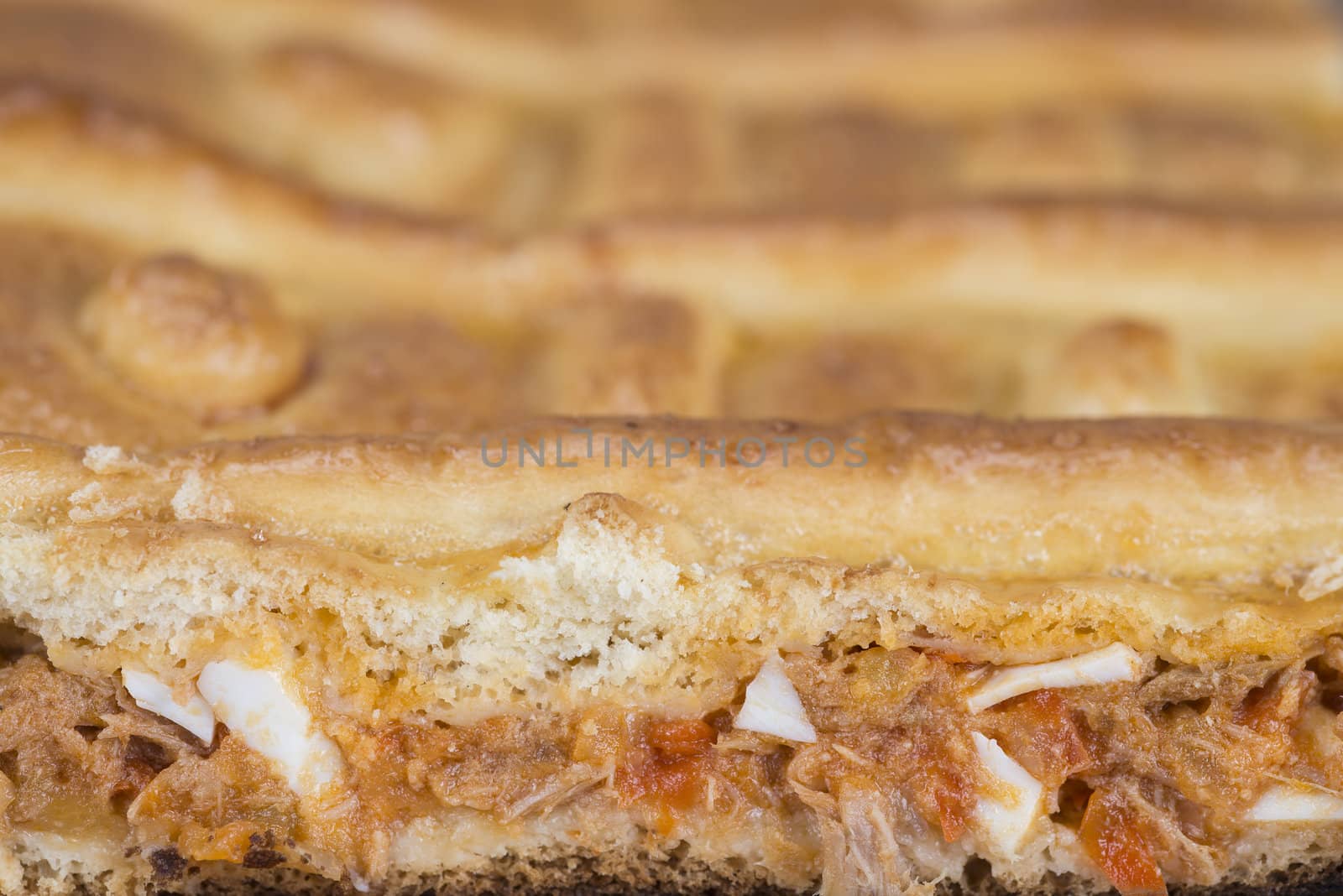 Tuna pie cut showing its texture and fill