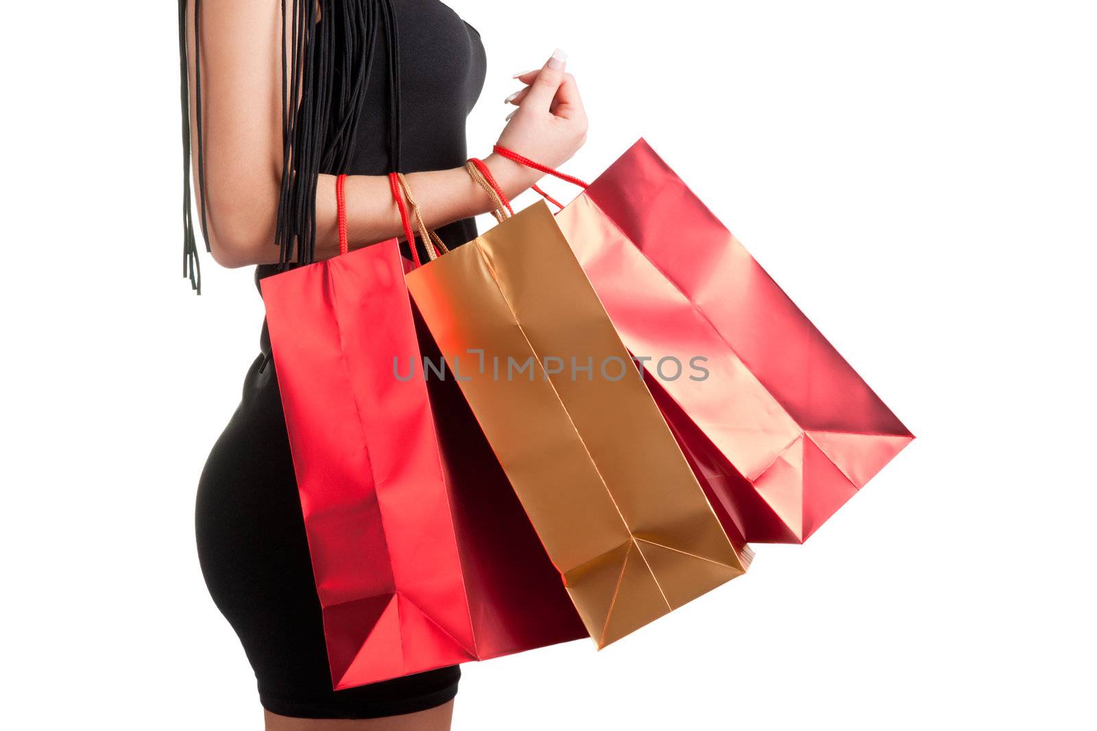 Woman Carrying Shopping Bags isolated in a white background