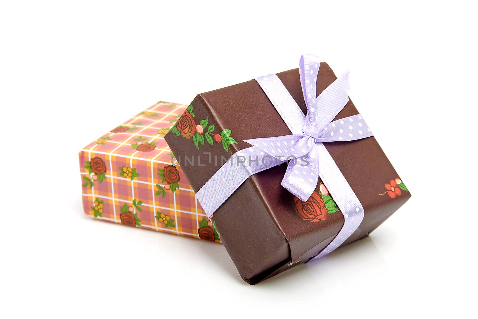 Two birthday presents isolated on white background