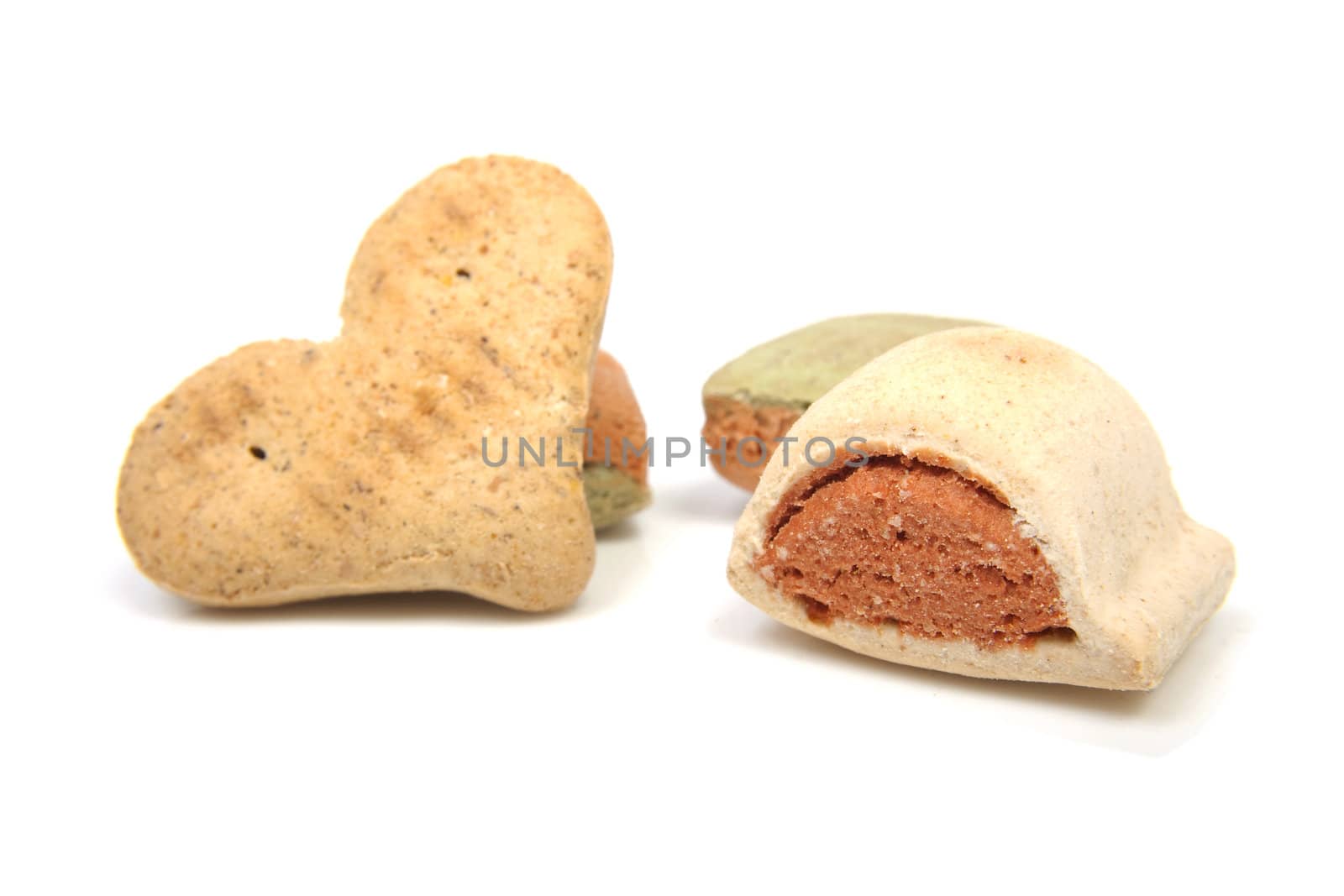 Funny shaped dog cookies isolated on white background