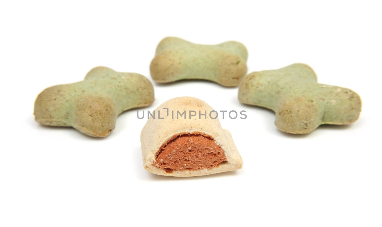 Funny shaped dog cookies isolated on white background