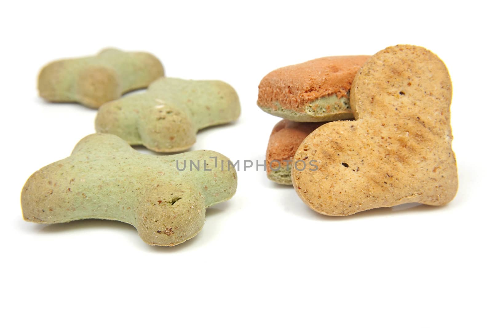 Funny shaped dog cookies isolated on white background