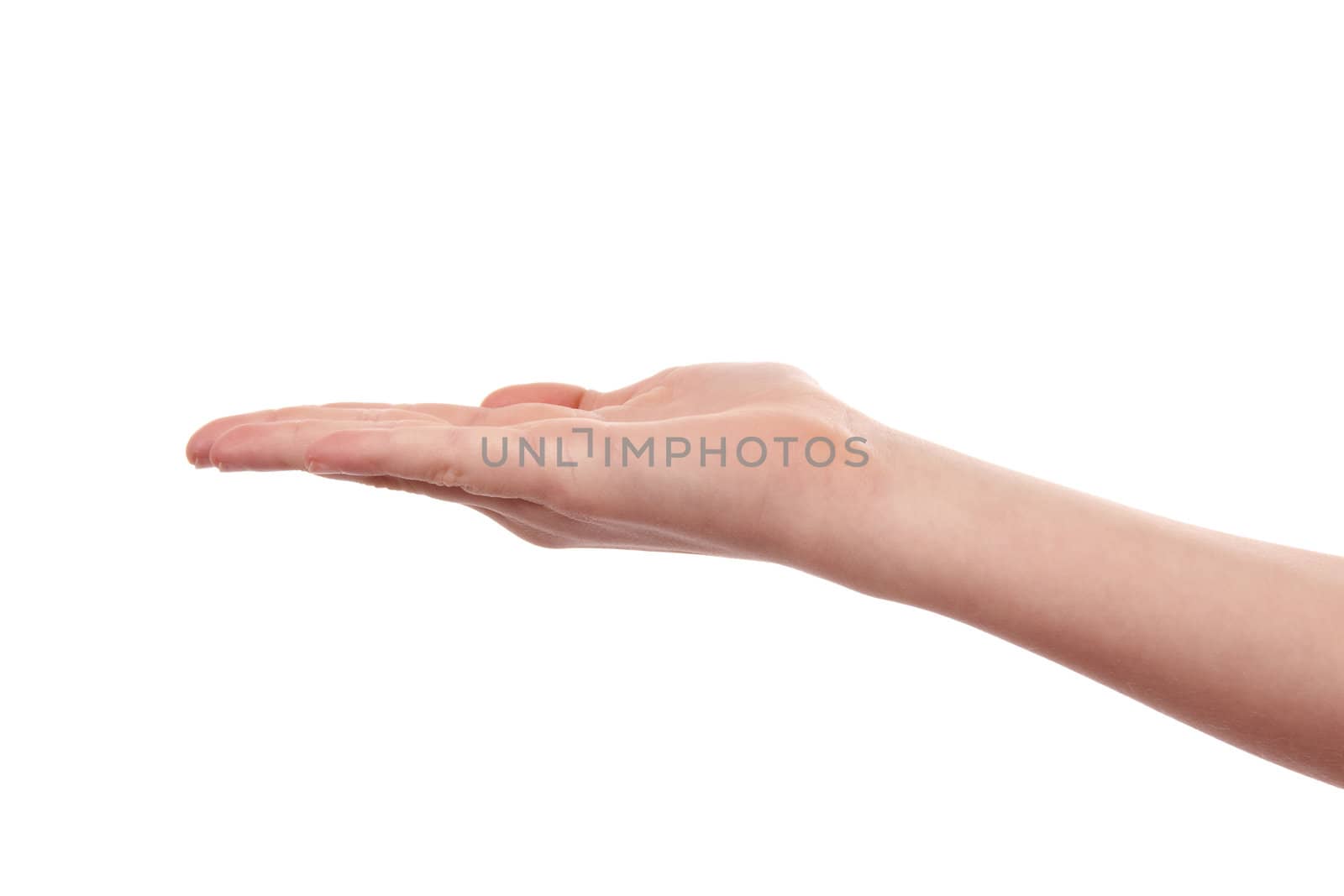 Open empty kids hand over white background