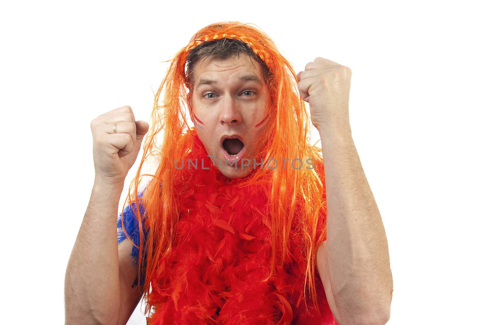 male soccer game supporter over white background