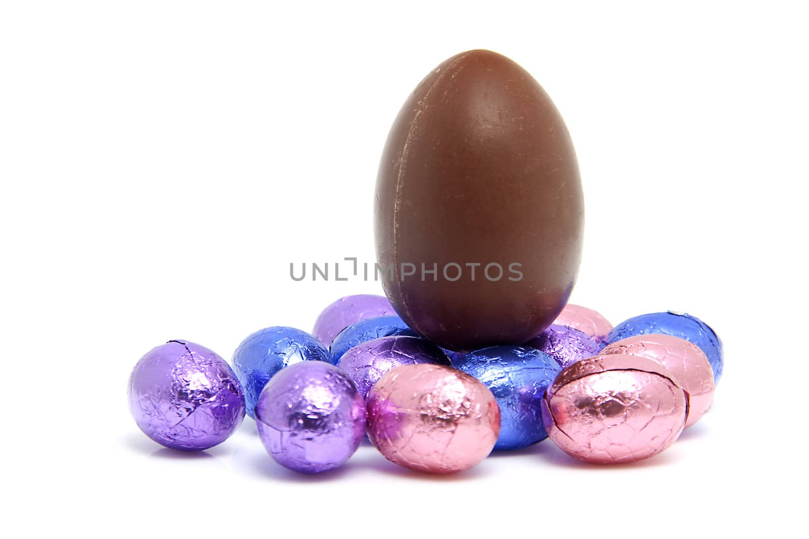 colorful chocolate easter eggs isolated on white background