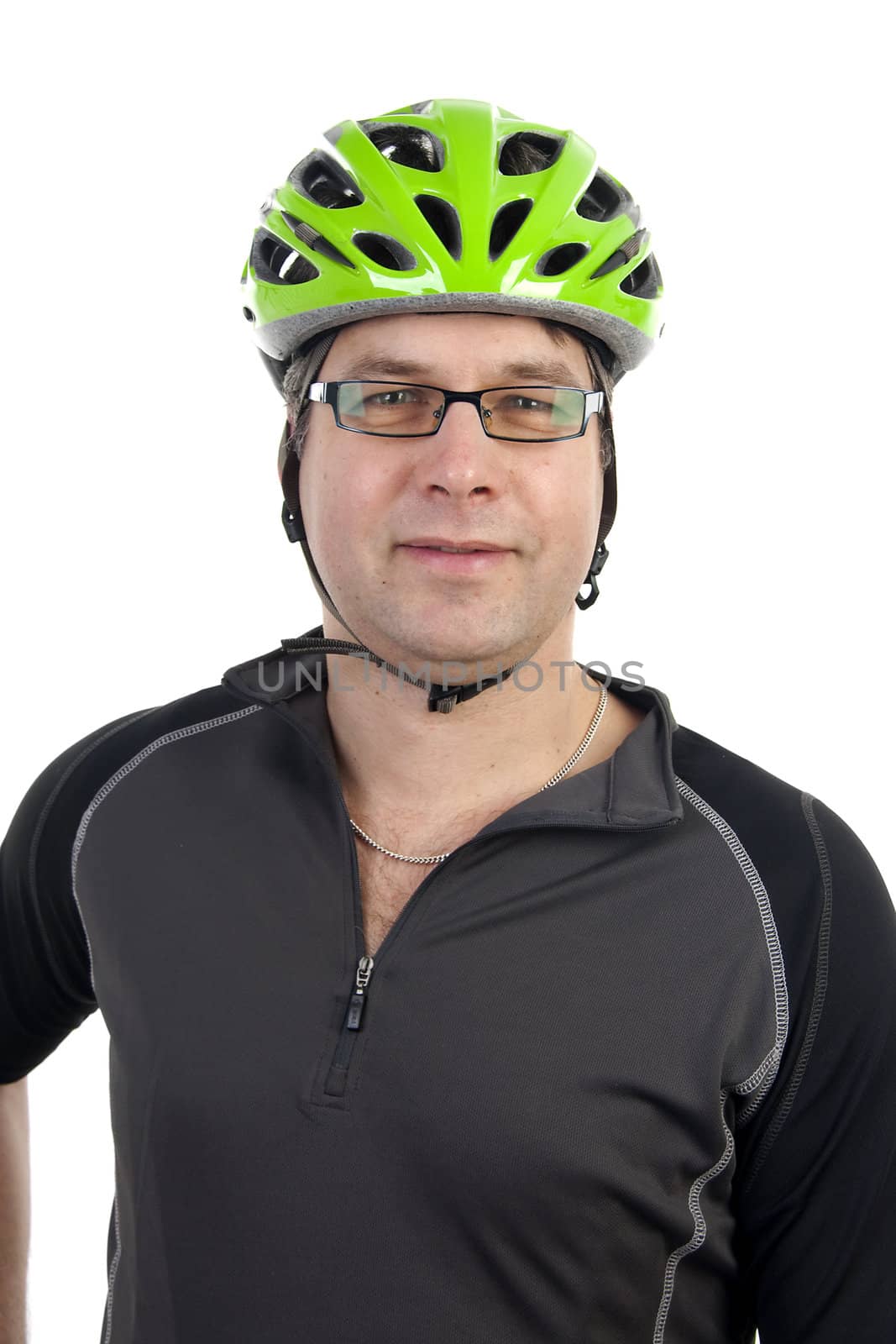 Portrait of a cyclist over white background