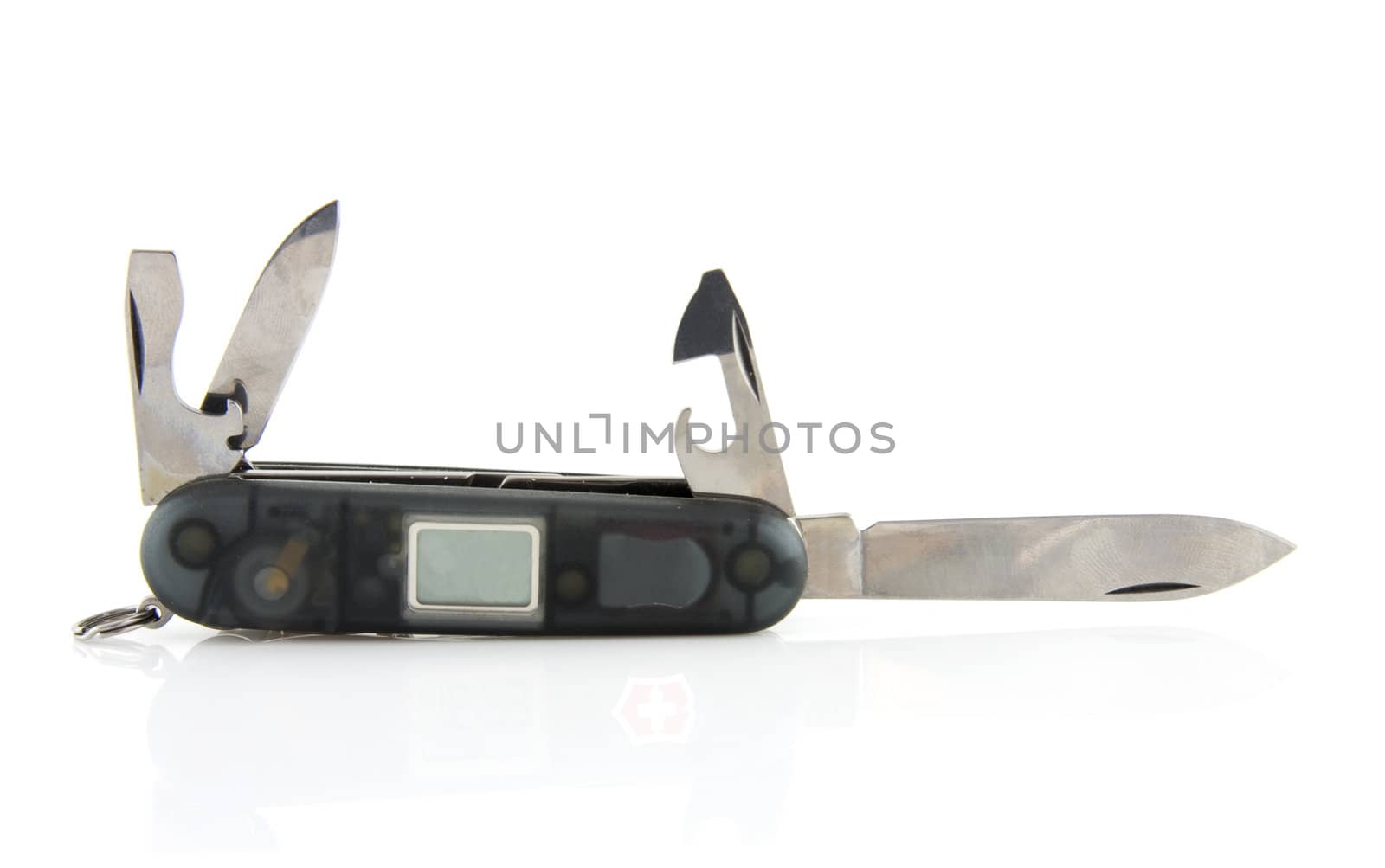 grey swiss knife isolated on white background