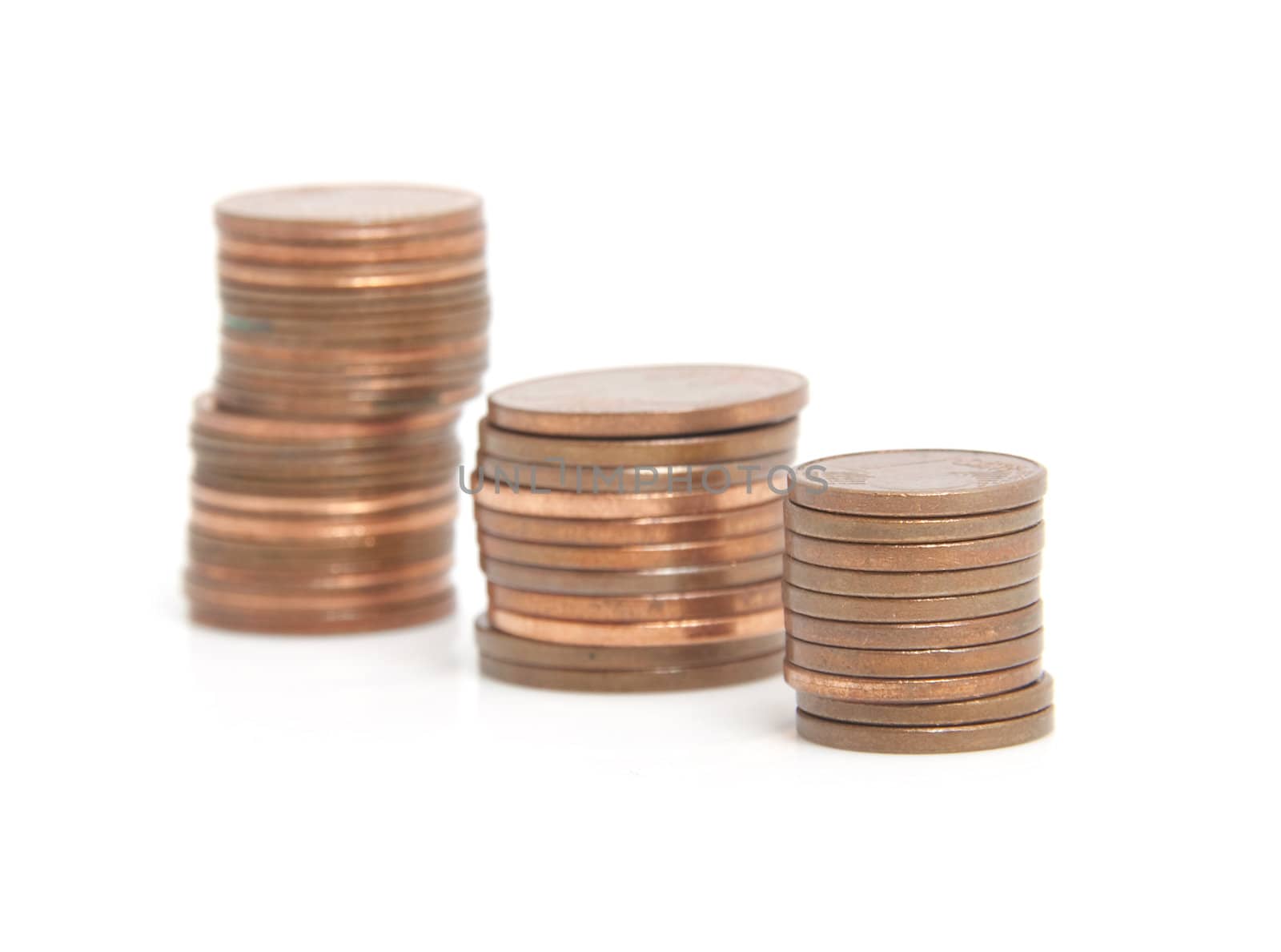 Stack of euro coins isolated on white background
