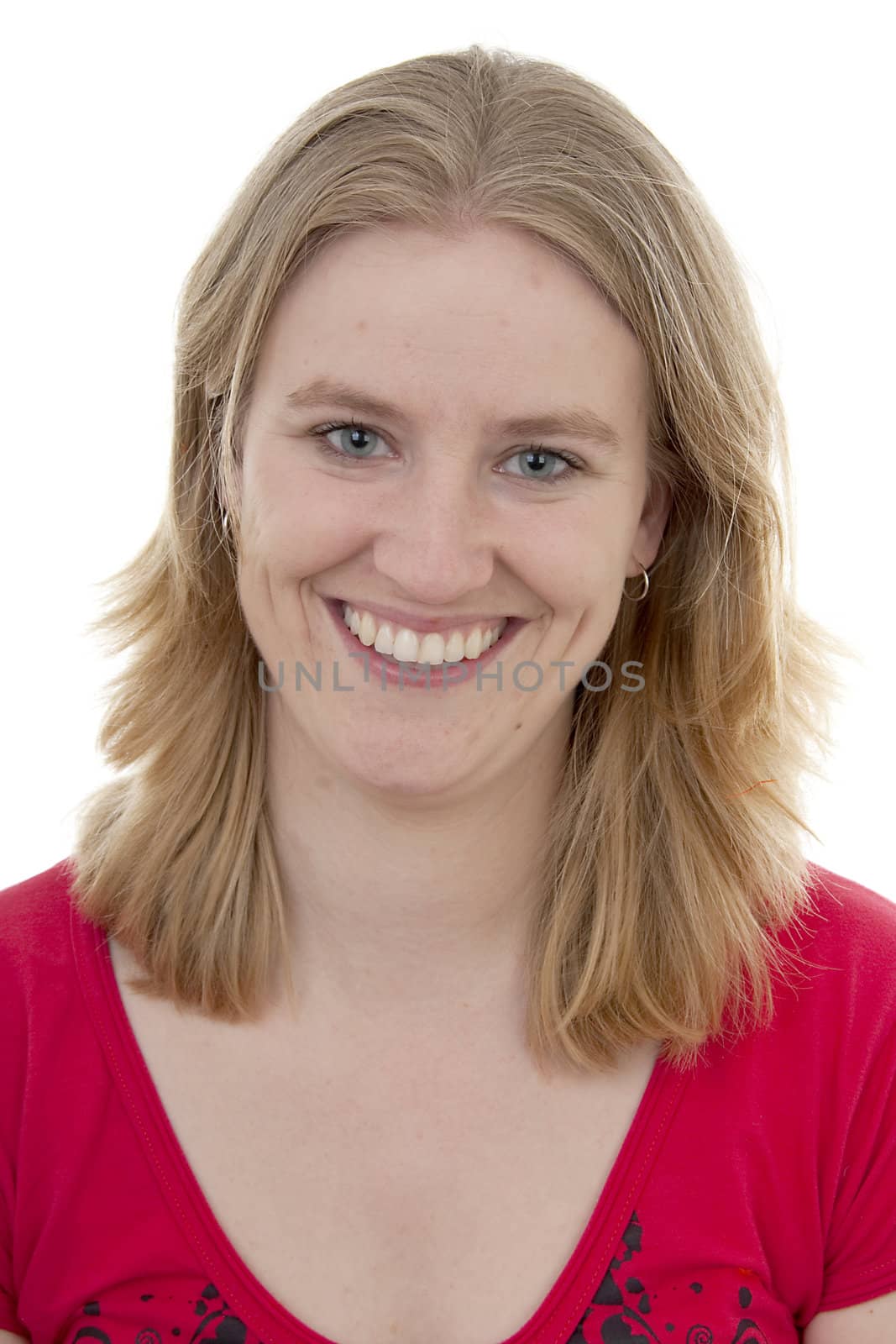 portrait of a young beautiful woman over white background