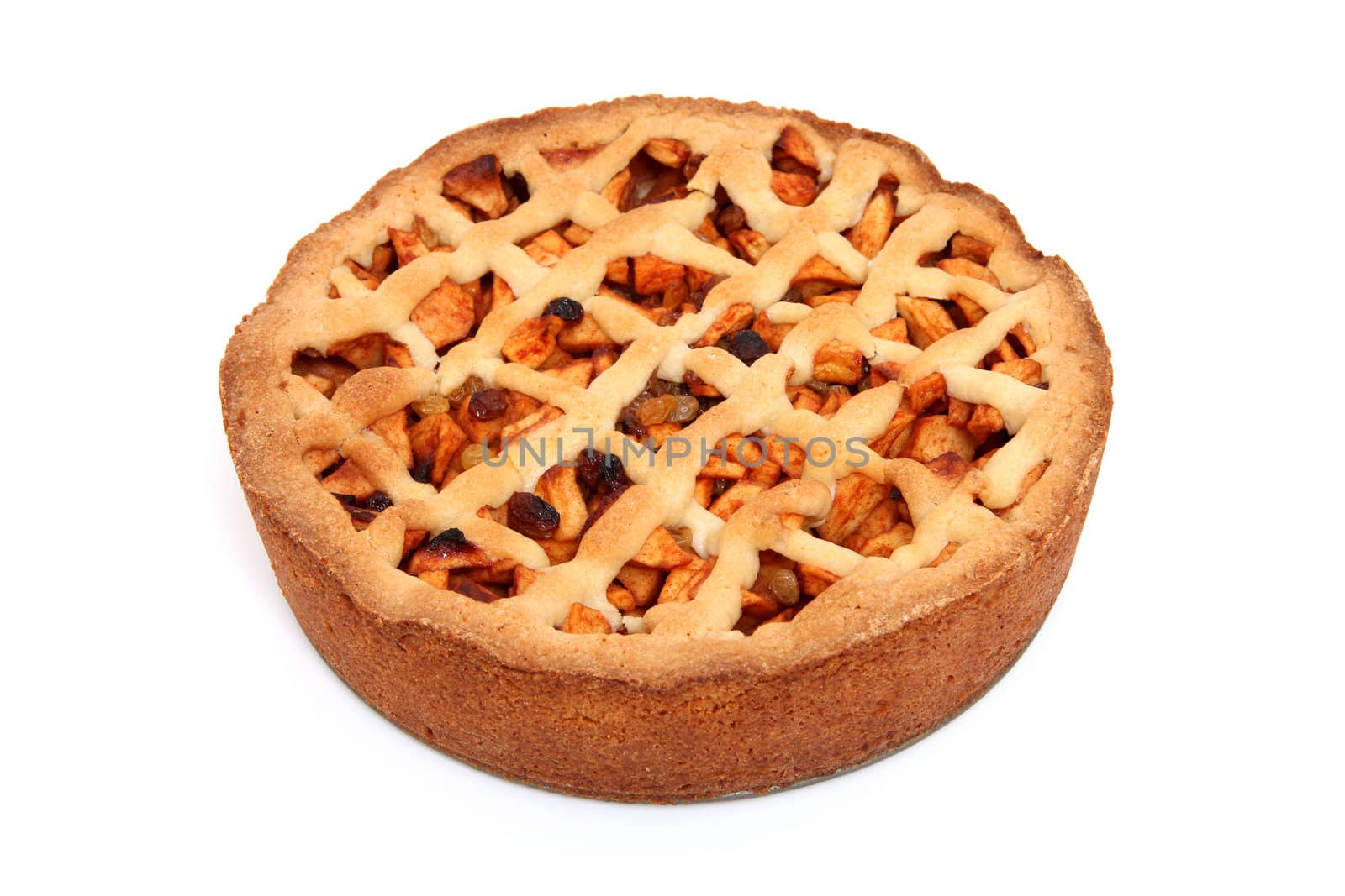 Delicious home baked apple pie isolated on white background