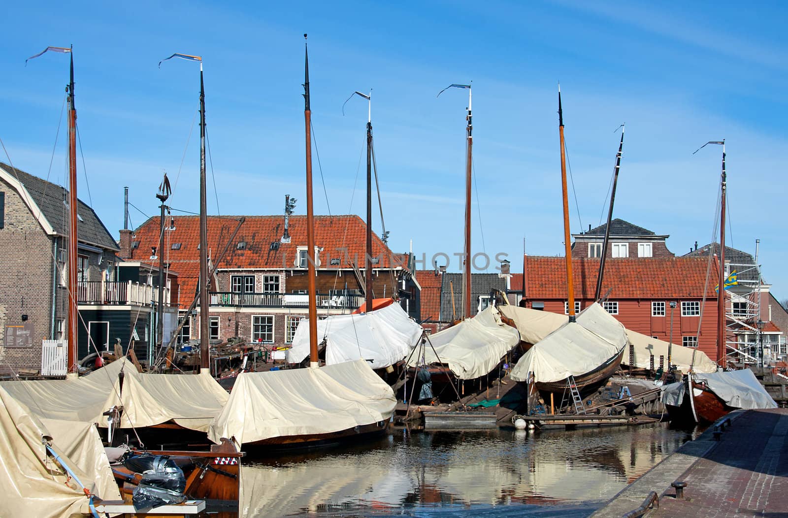 Harbor at Bunschoten/Spakenburg in the Netherlands on sunny day