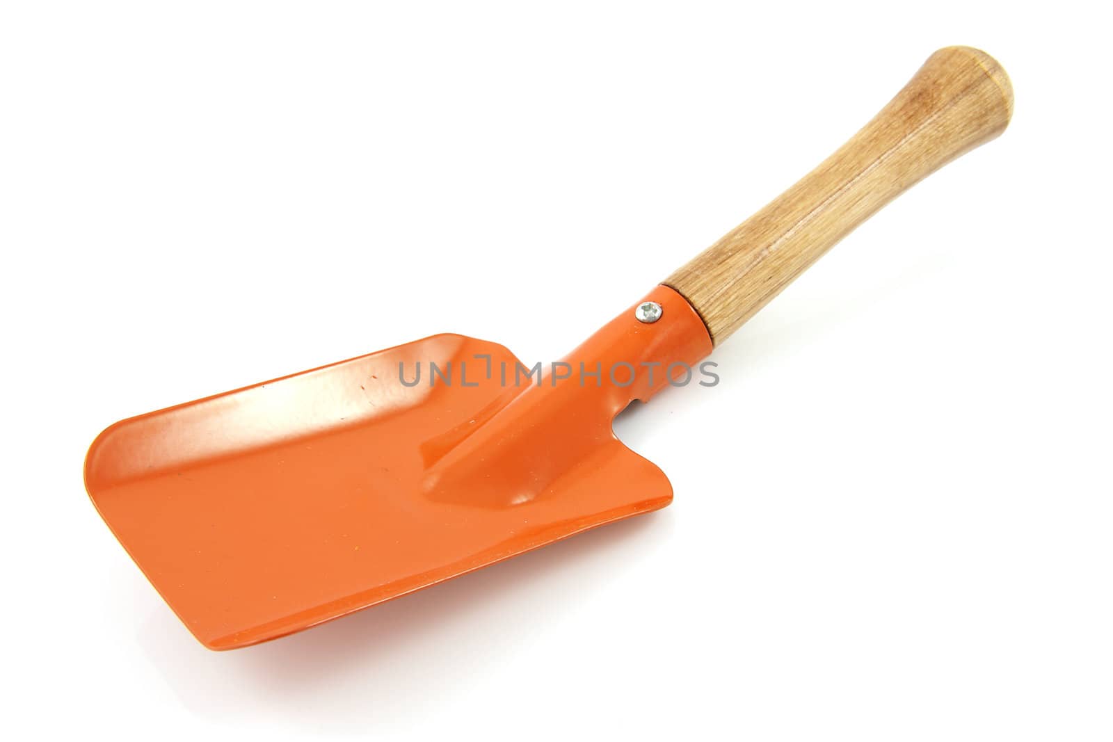 Garden tool; orange shovel isolated on white background