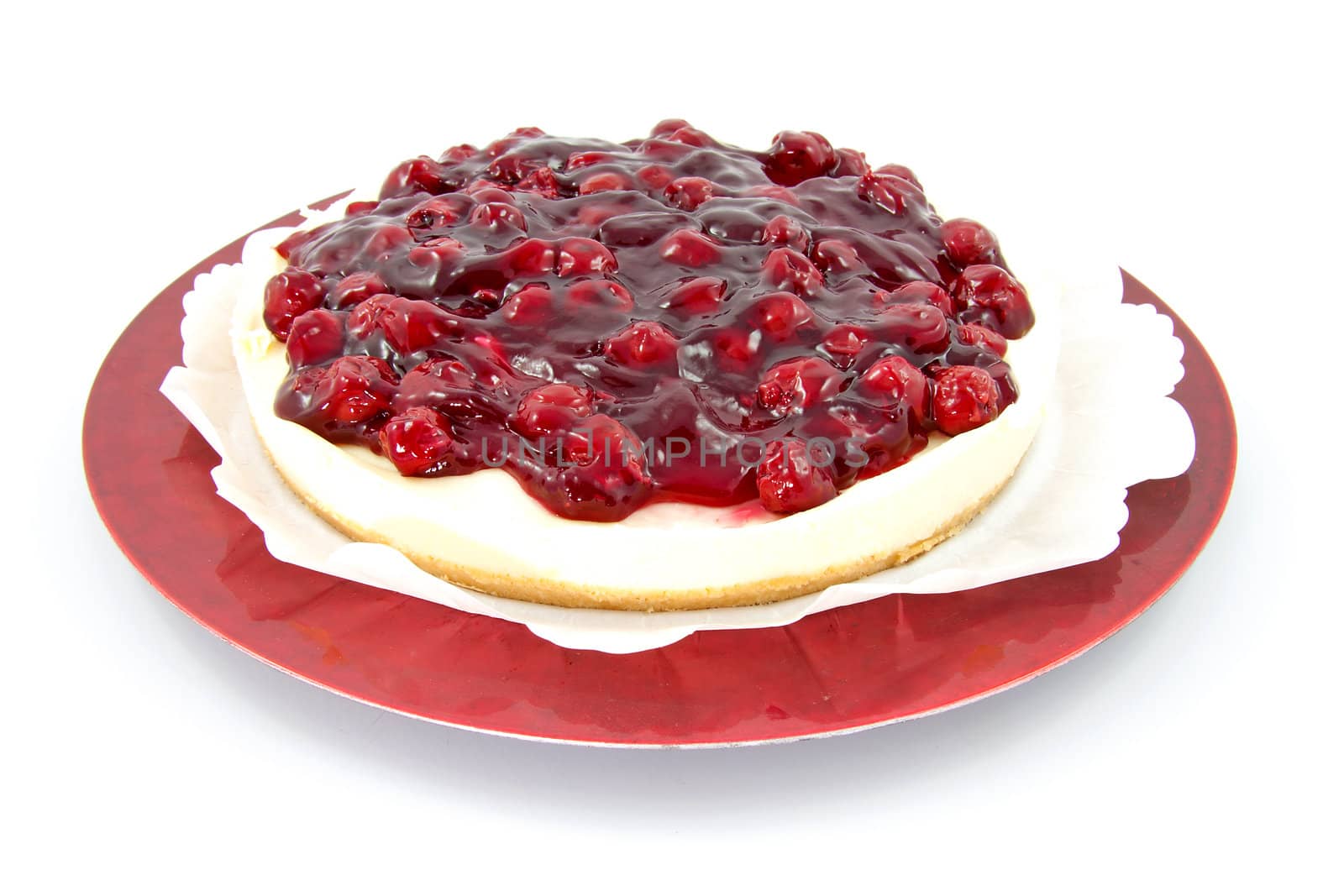 cherry pie on plate isolated on white background