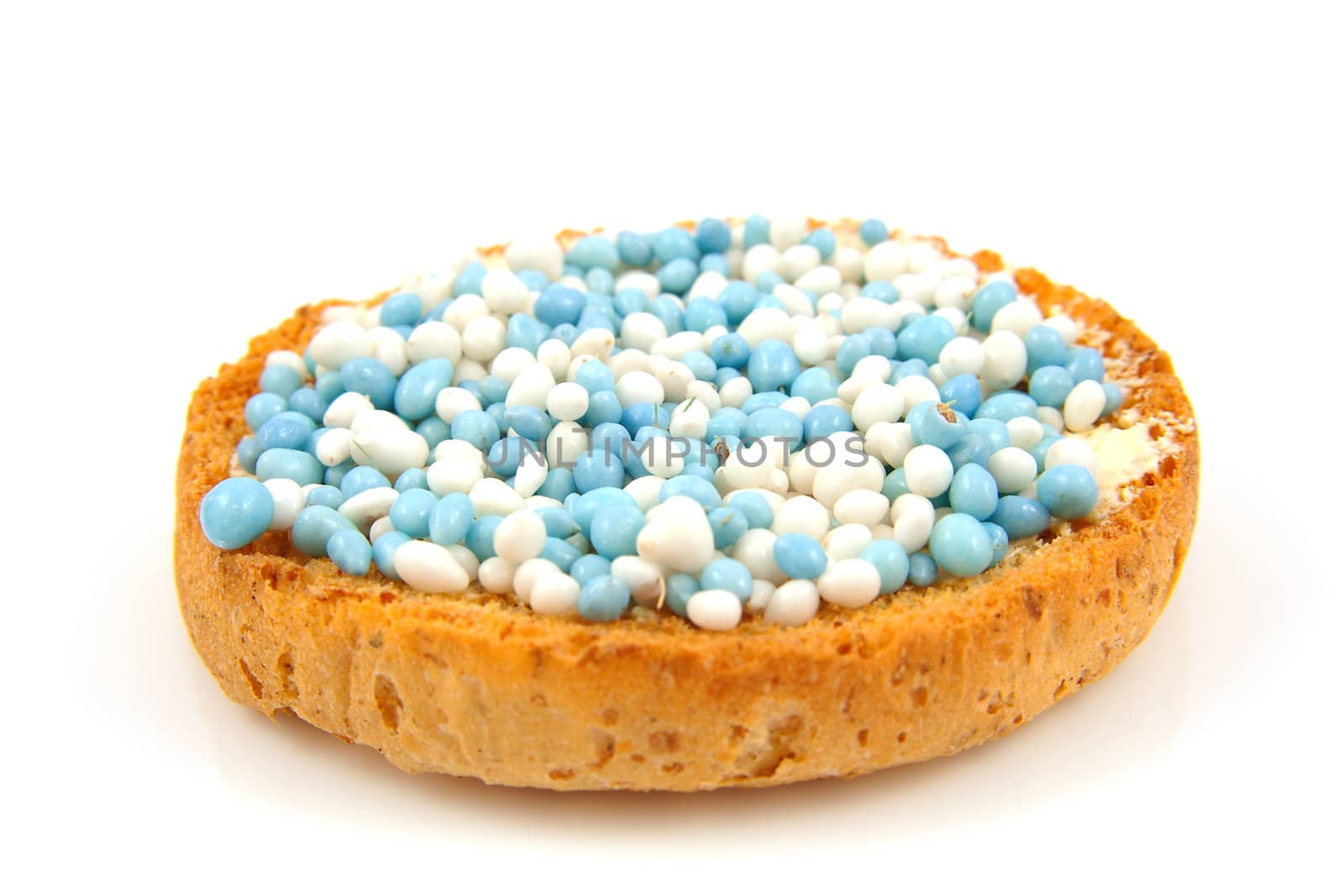 Rusk with blue and white mice, it's a boy! Over white background
