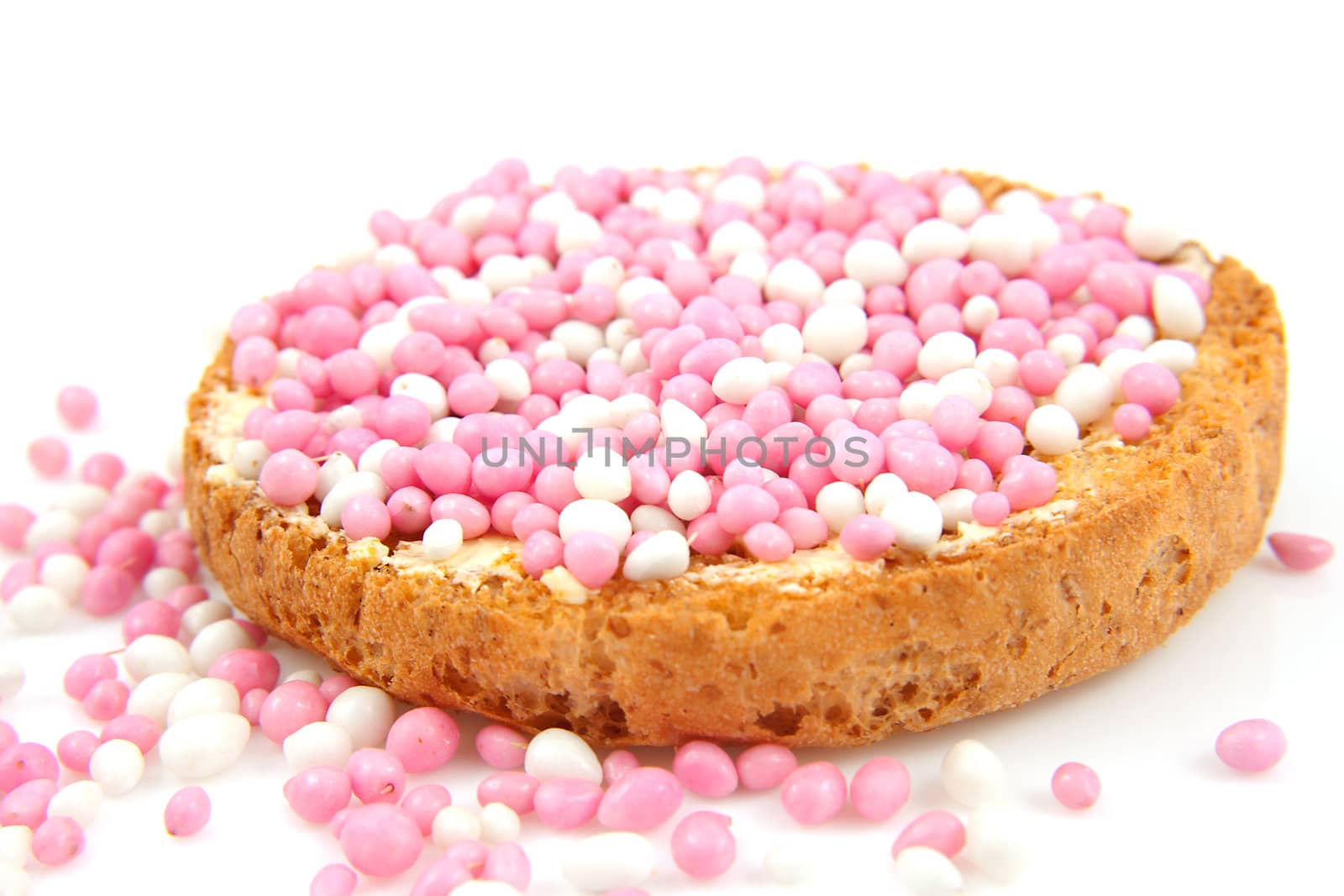 Rusk with pink and white mice, it's a girl! Over white background