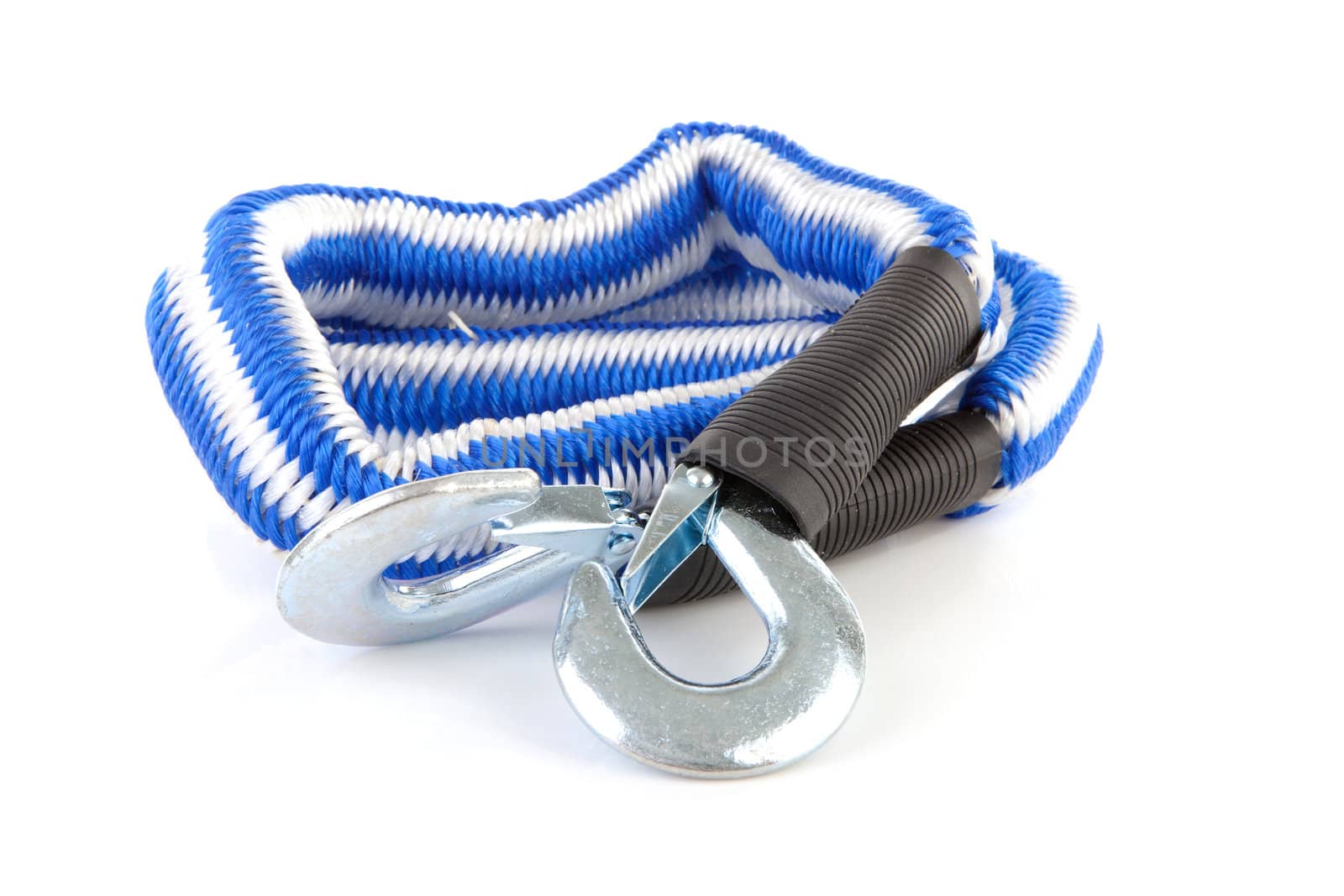 blue/white towing rope isolated on white background