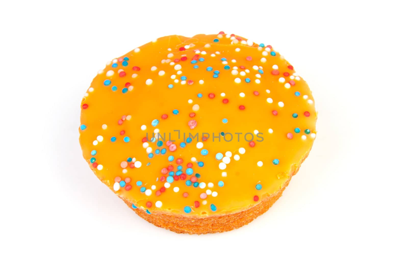 orange cake cookie for Dutch soccer with confetti over white background