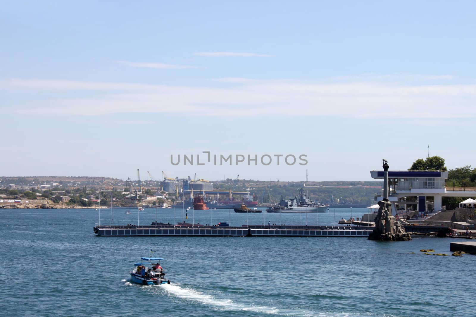 view on monument to the scuttled ships in Sevastopol Bay