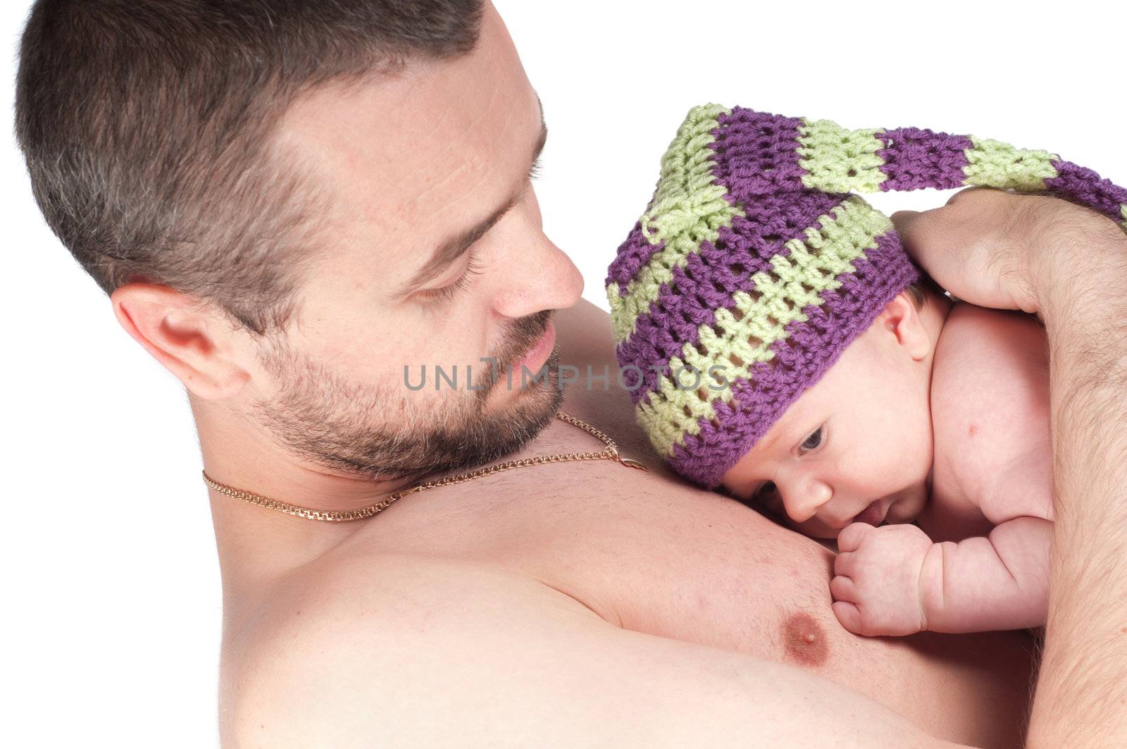 Shot of newborn baby on dad's hands