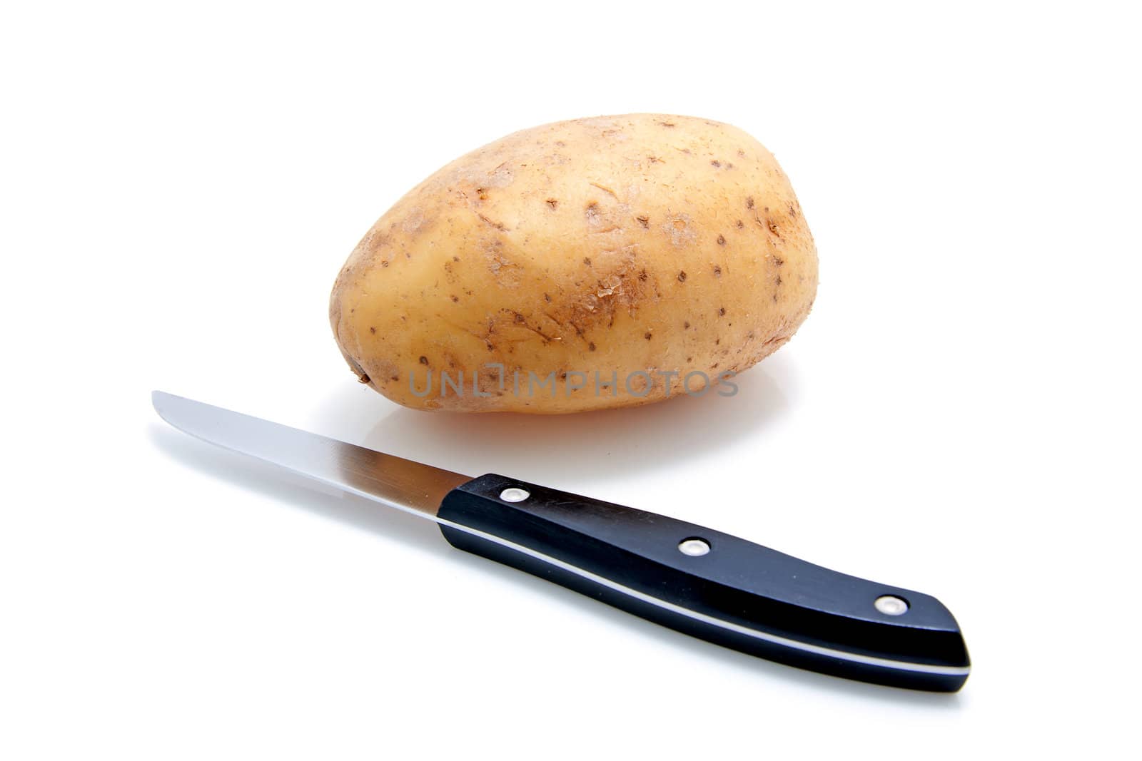 potato and knife isolated on white background