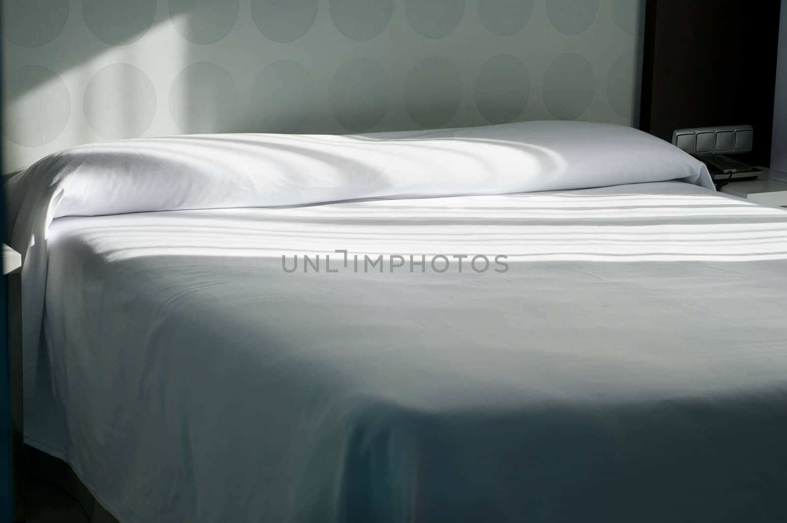Double bed in apartment, modern style