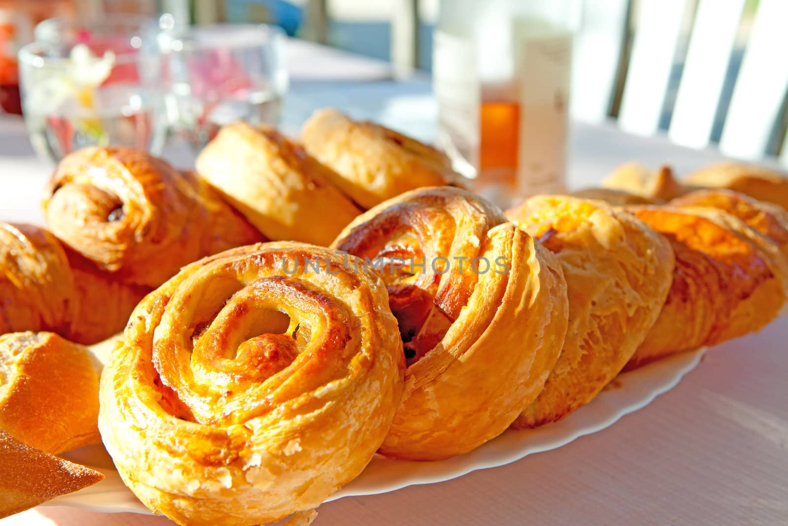 delicious french bread on plate in closeup