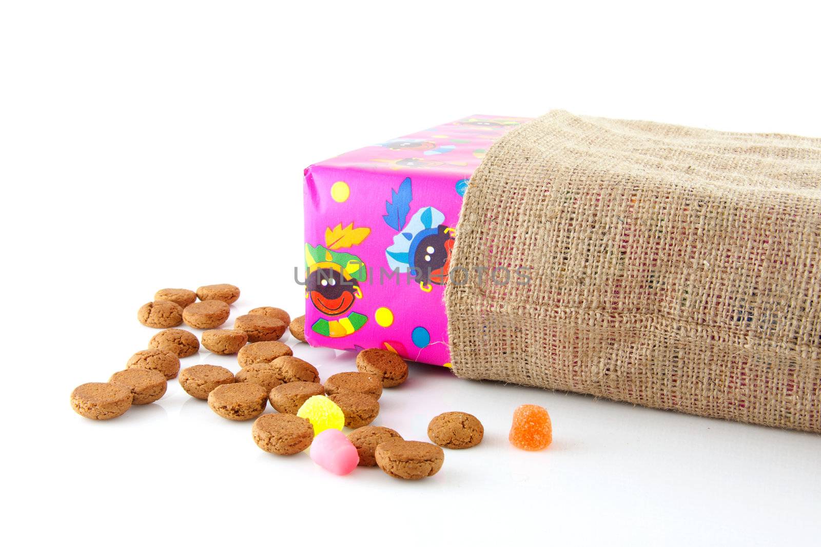 Typical Dutch celebration: Sinterklaas with surprises in bag and ginger nuts, ready for the kids in december