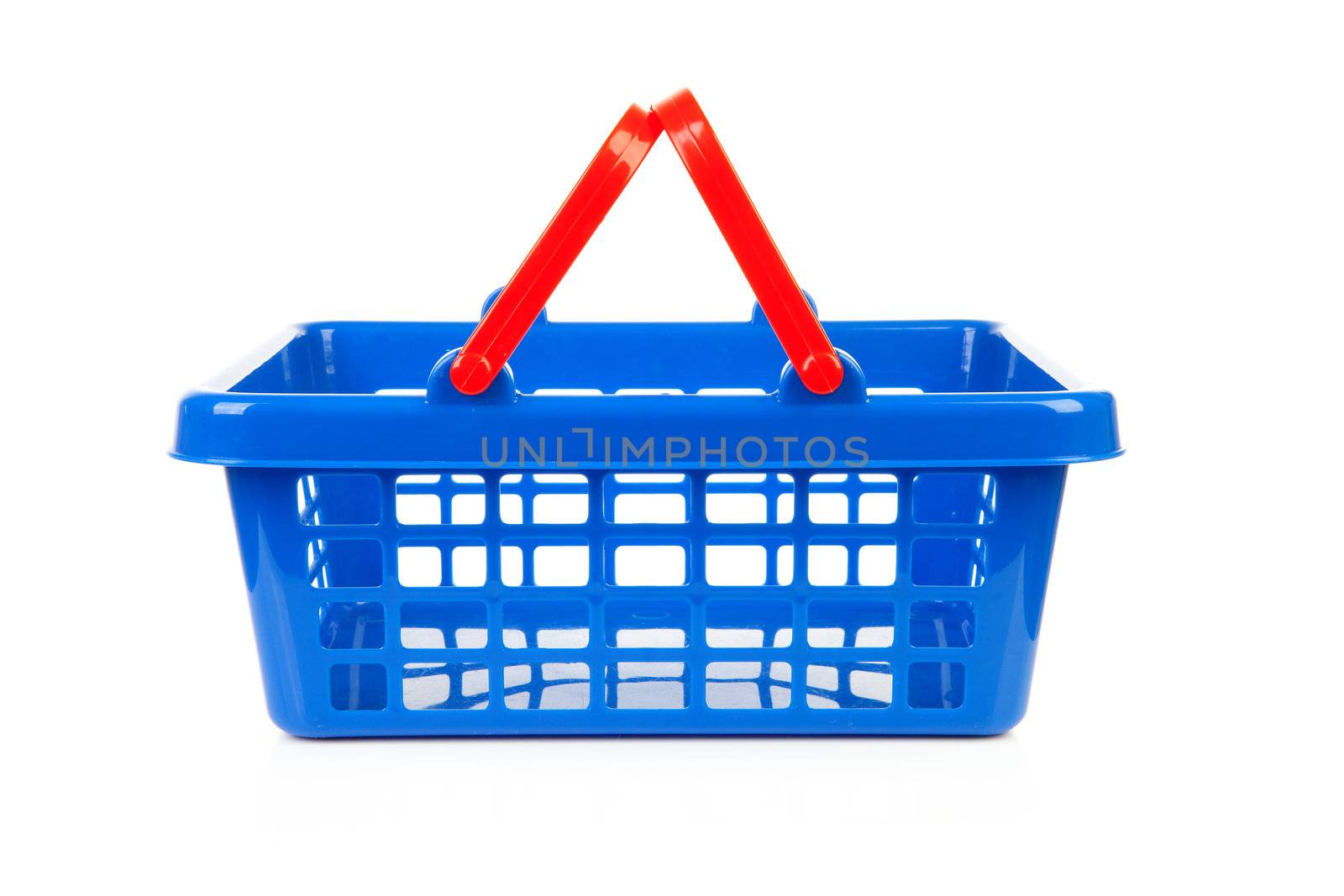 empty blue shopping basket isolated on white background
