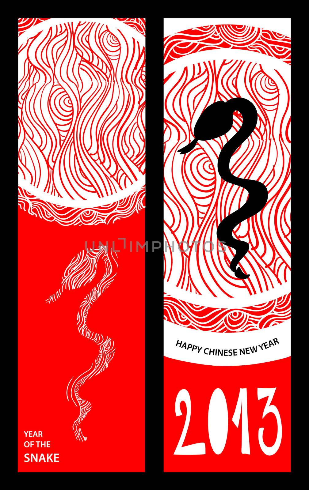 Chinese New Year of the Snake brush vertical banner illustration.