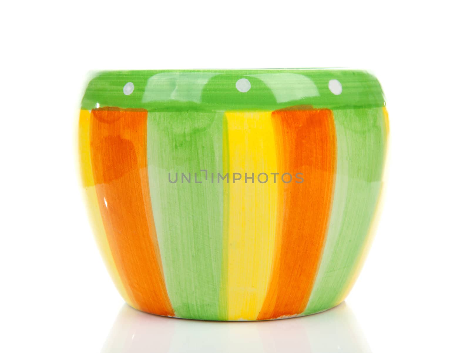 colorful empty flower pot over white background