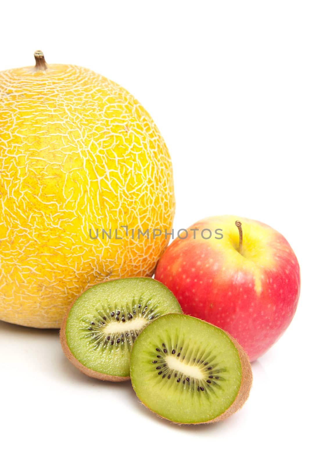 healthy fruits over white background