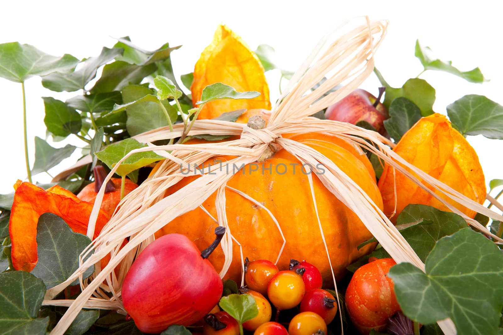 flower arrangement for halloween over white background