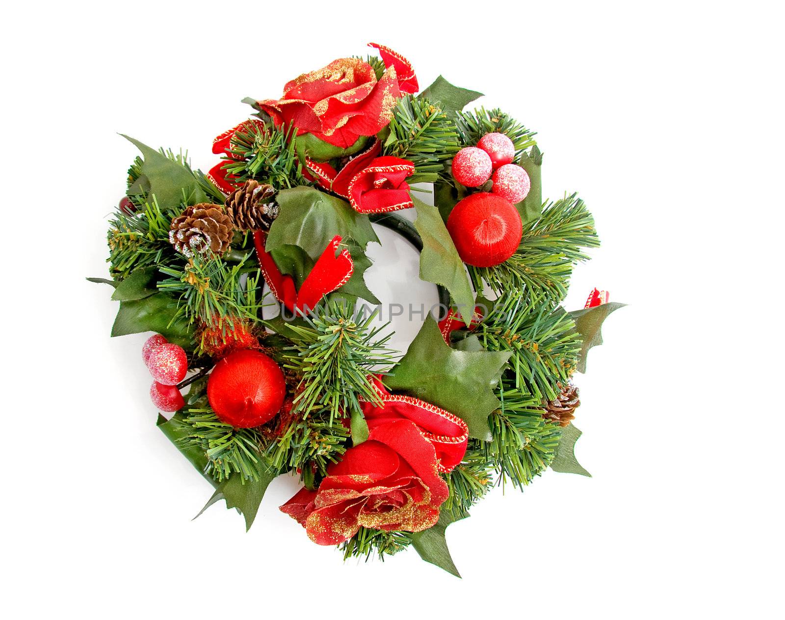 green christmas wreath isolated on white background
