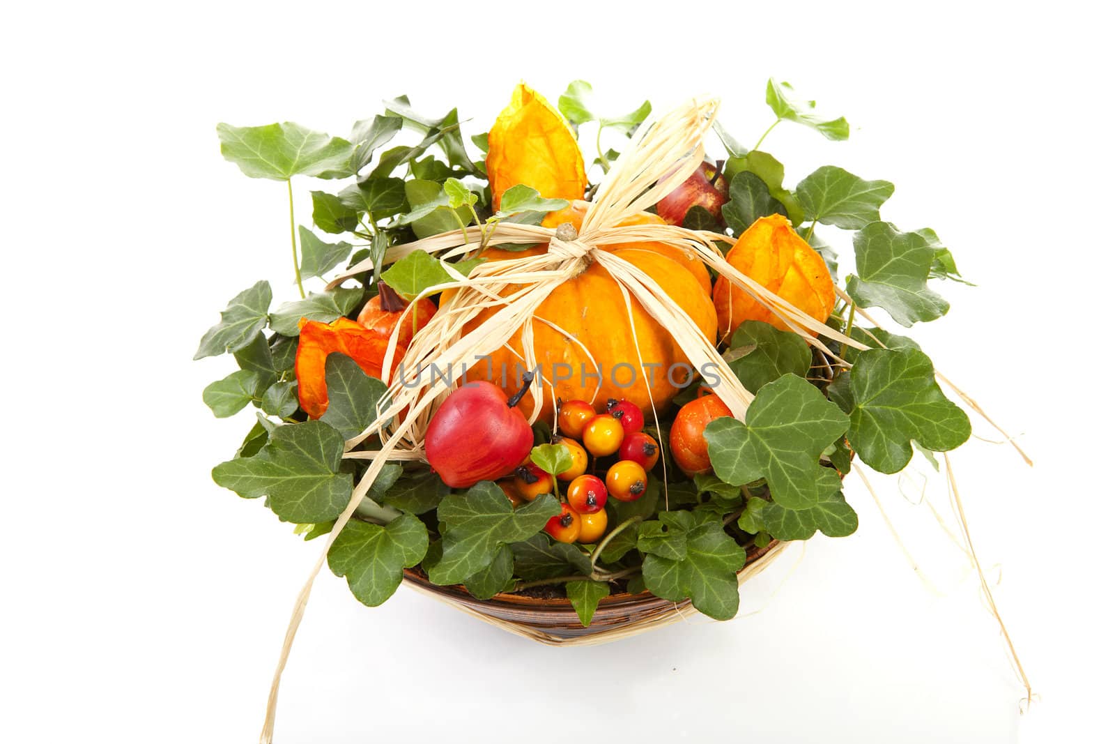 flower arrangement for halloween over white background