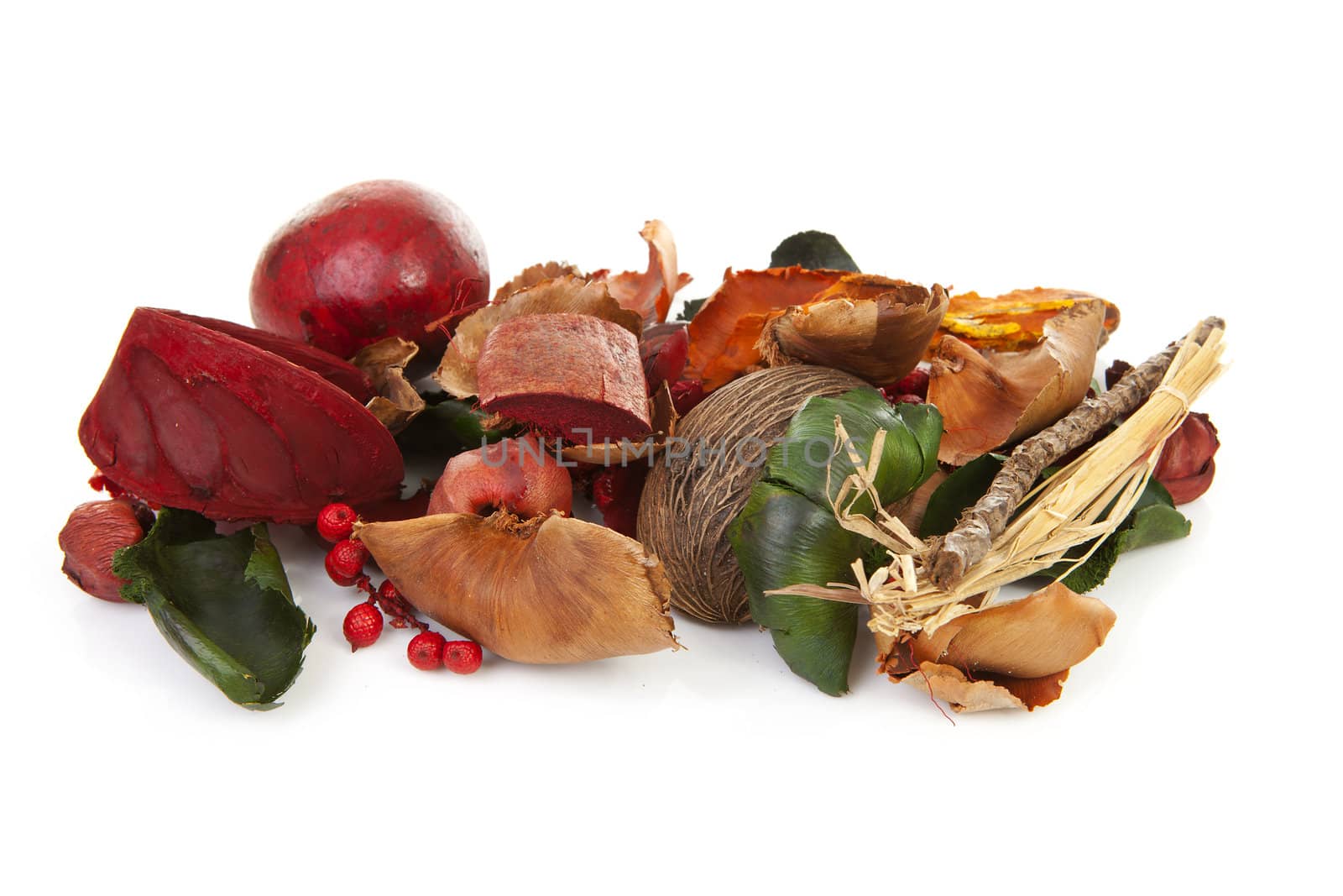 autumn decoration material over white background
